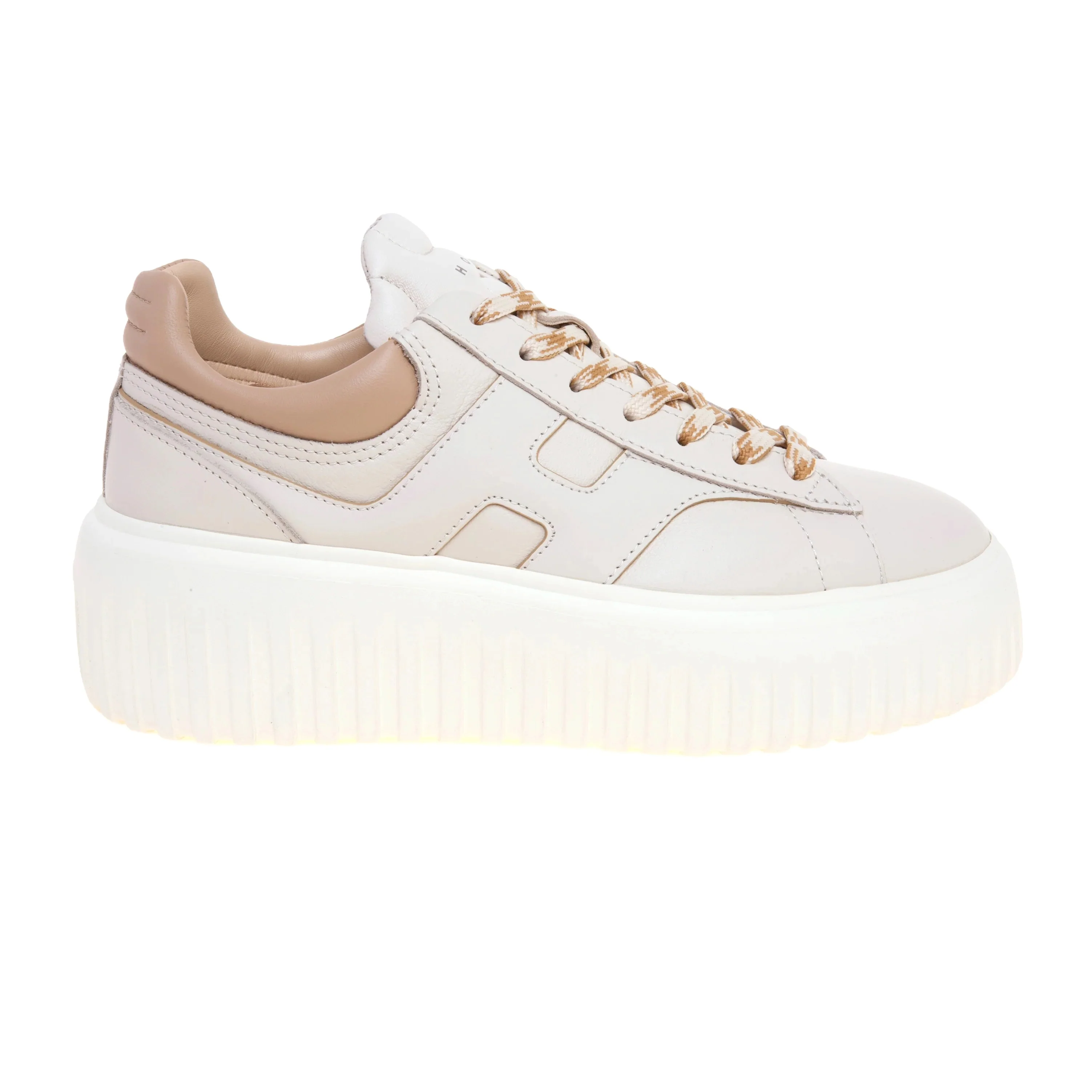 Ivory H-Stripes Leather Sneakers With Padded Collar And Embossed Logo