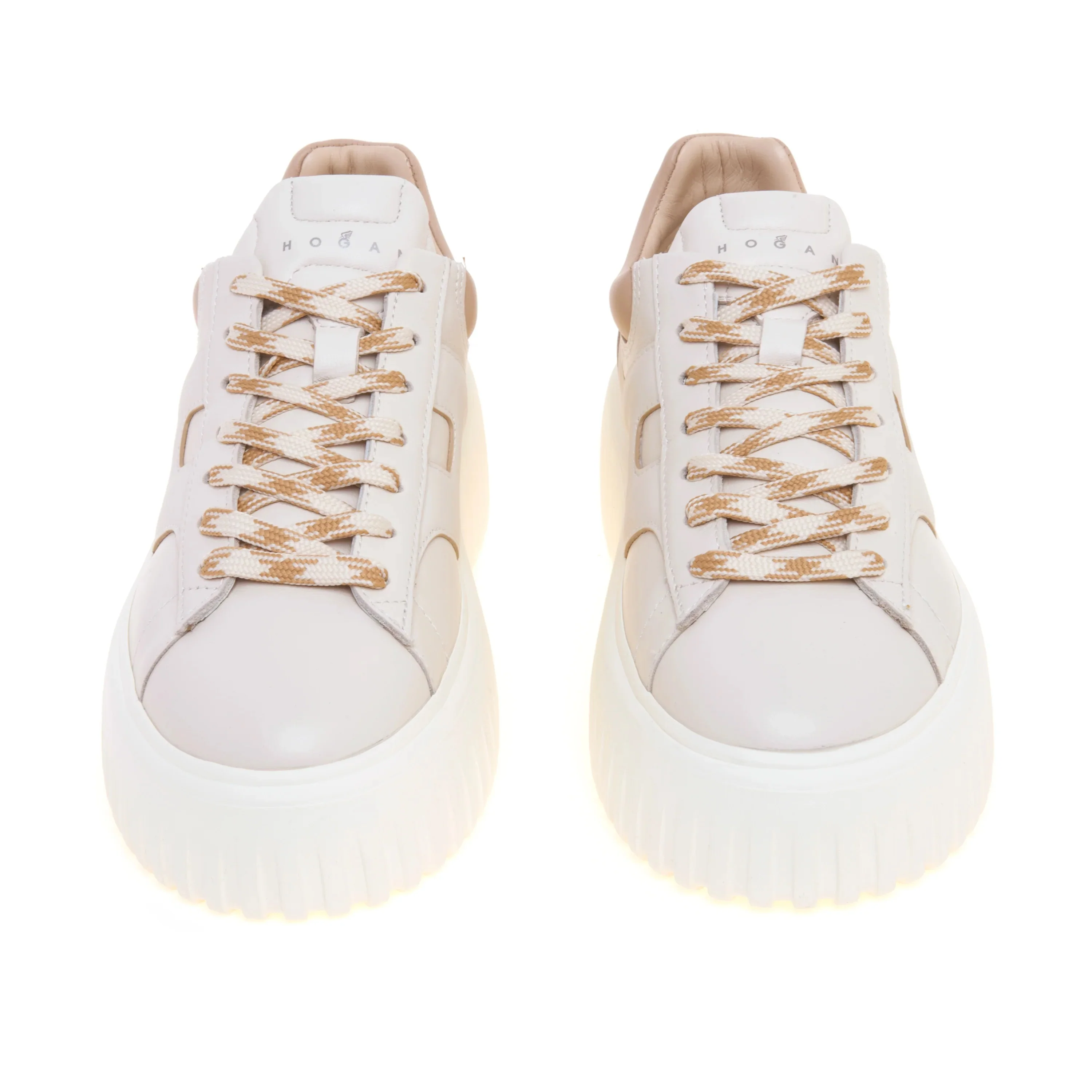Ivory H-Stripes Leather Sneakers With Padded Collar And Embossed Logo - Image 5