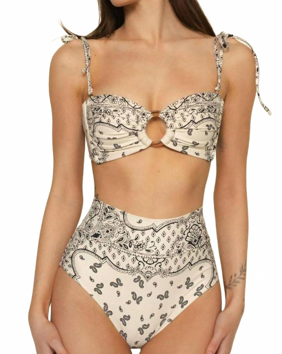 Ivy Bandana Tori Ties Bandeau Bikini Top In White - Image 2