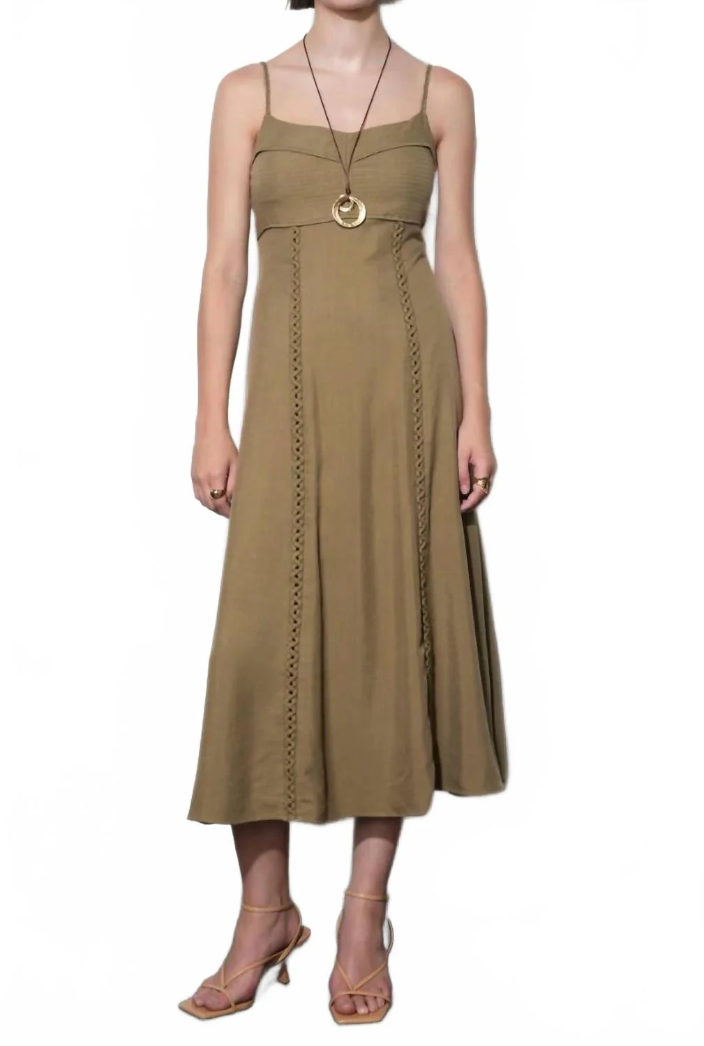 Ivy Embroidery Lace Midi Dress In Beige