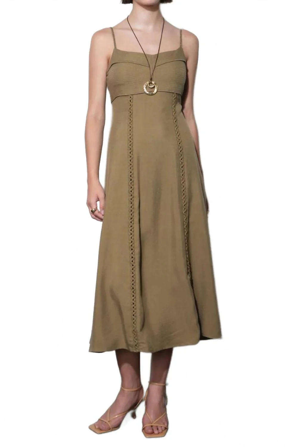 Ivy Embroidery Lace Midi Dress In Beige - Image 3