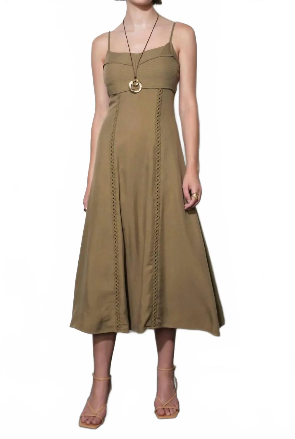Ivy Embroidery Lace Midi Dress In Beige - Image 4