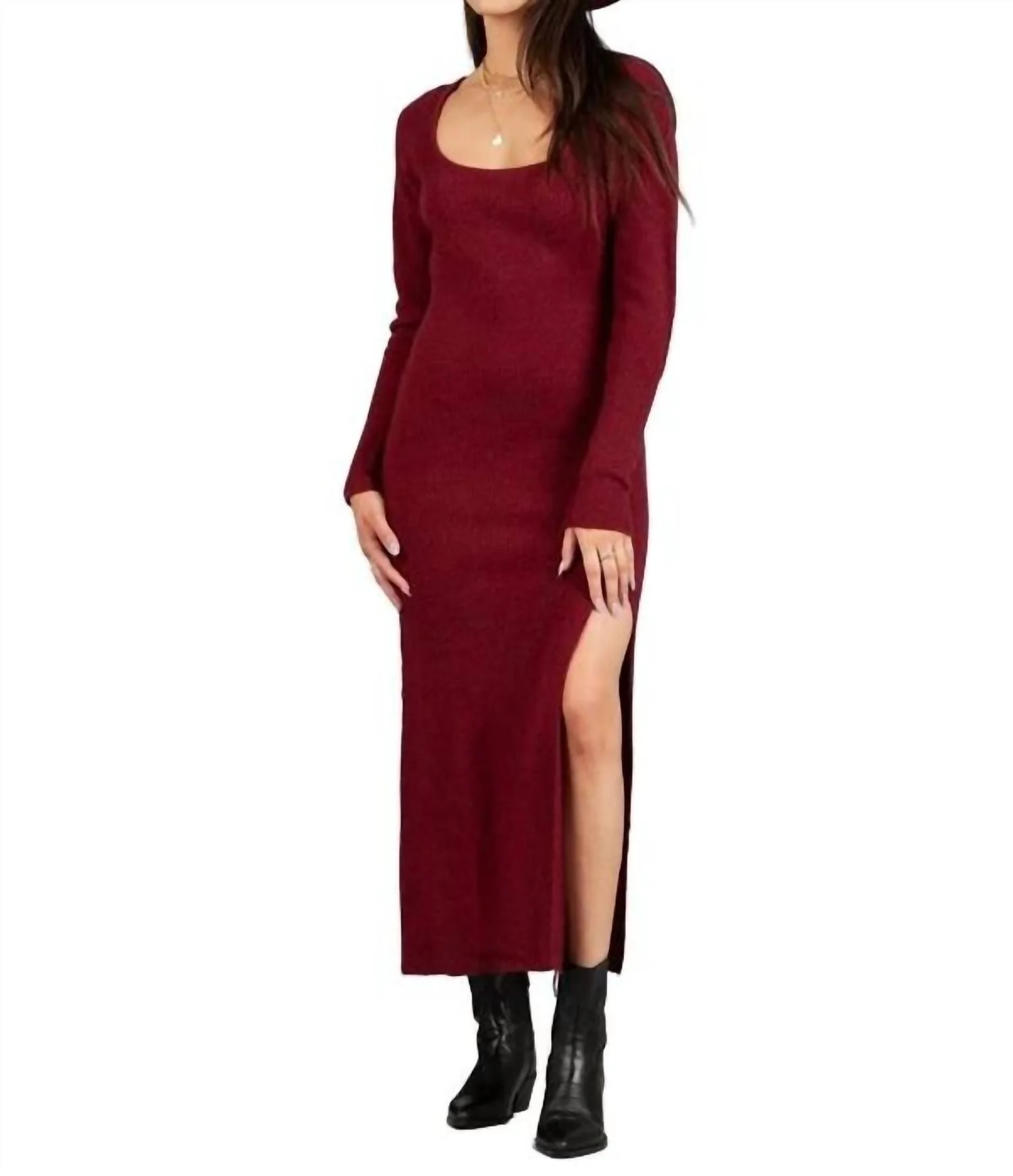 Ivy Long Sleeve Sweater Dress In Merlot