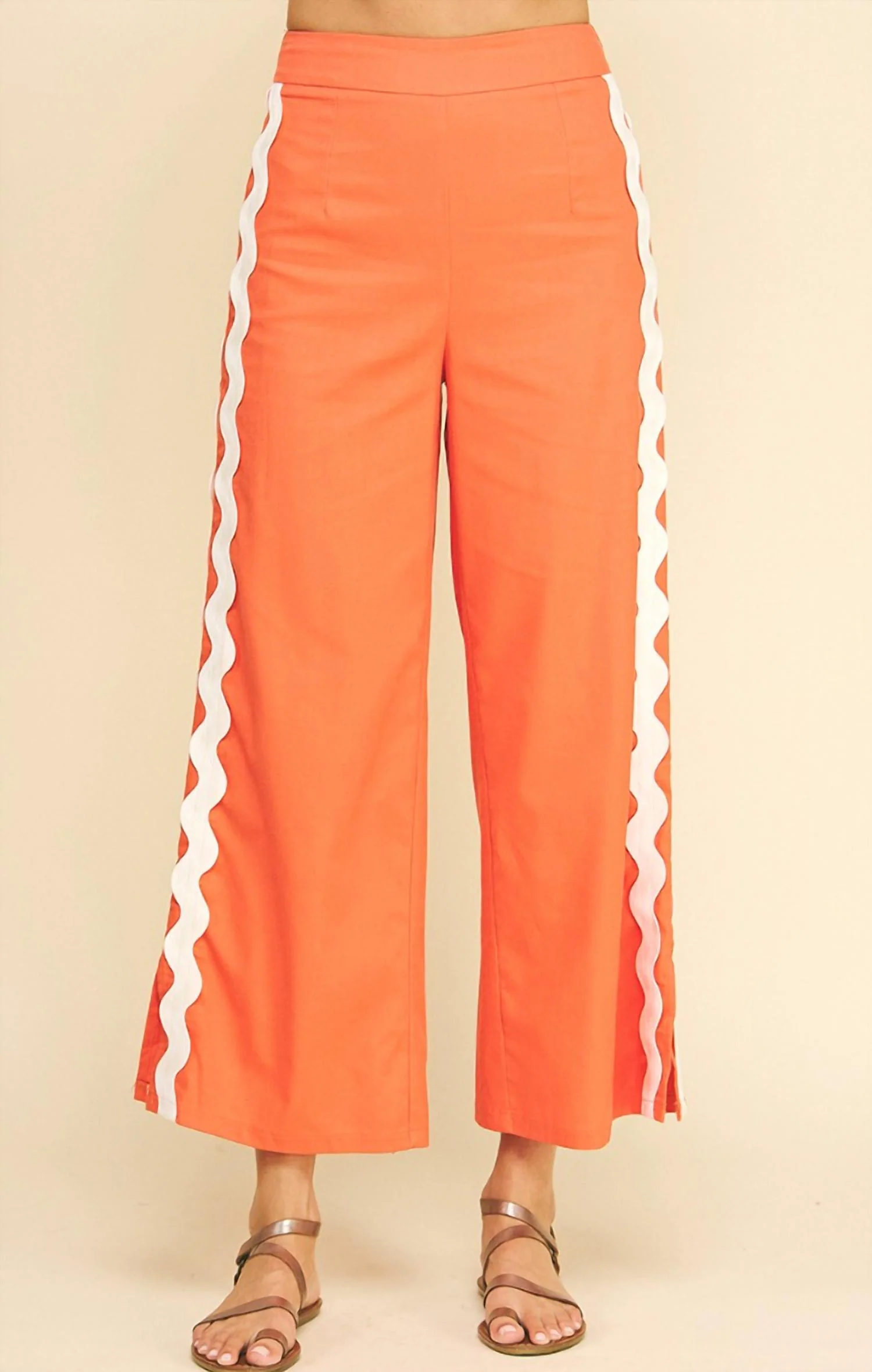 Jackie Embroidered Wide Leg Pant In Orange