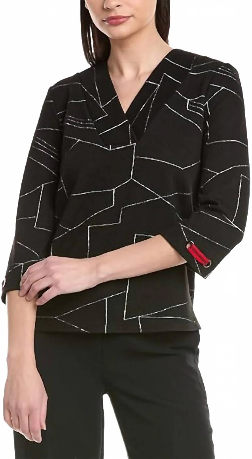 Jacquard Knit Abstract Print Boxy Top In Black/off White