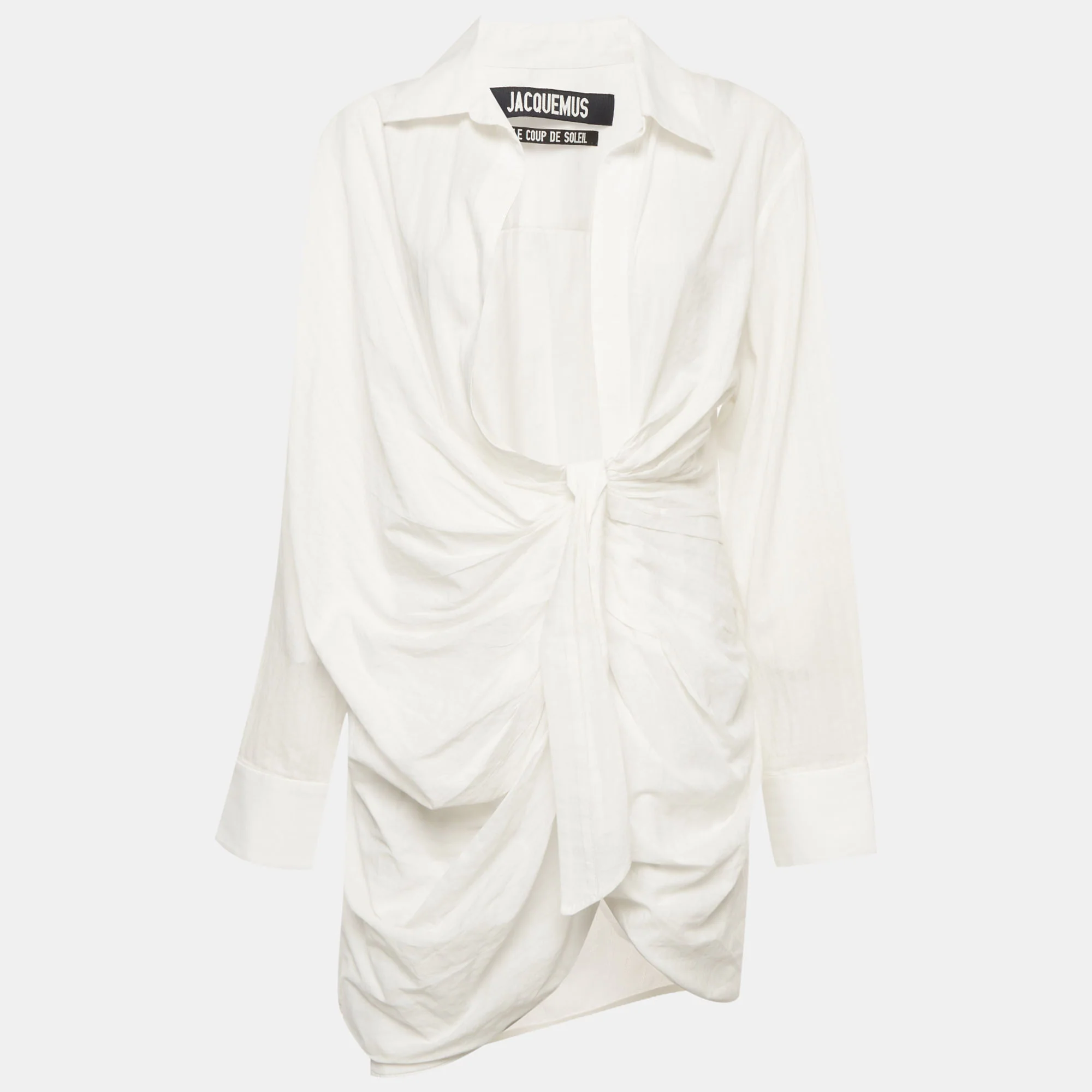 Jacquemus Le Coup De Soleil White Stripe Cotton Plunge Neck Mini Dress