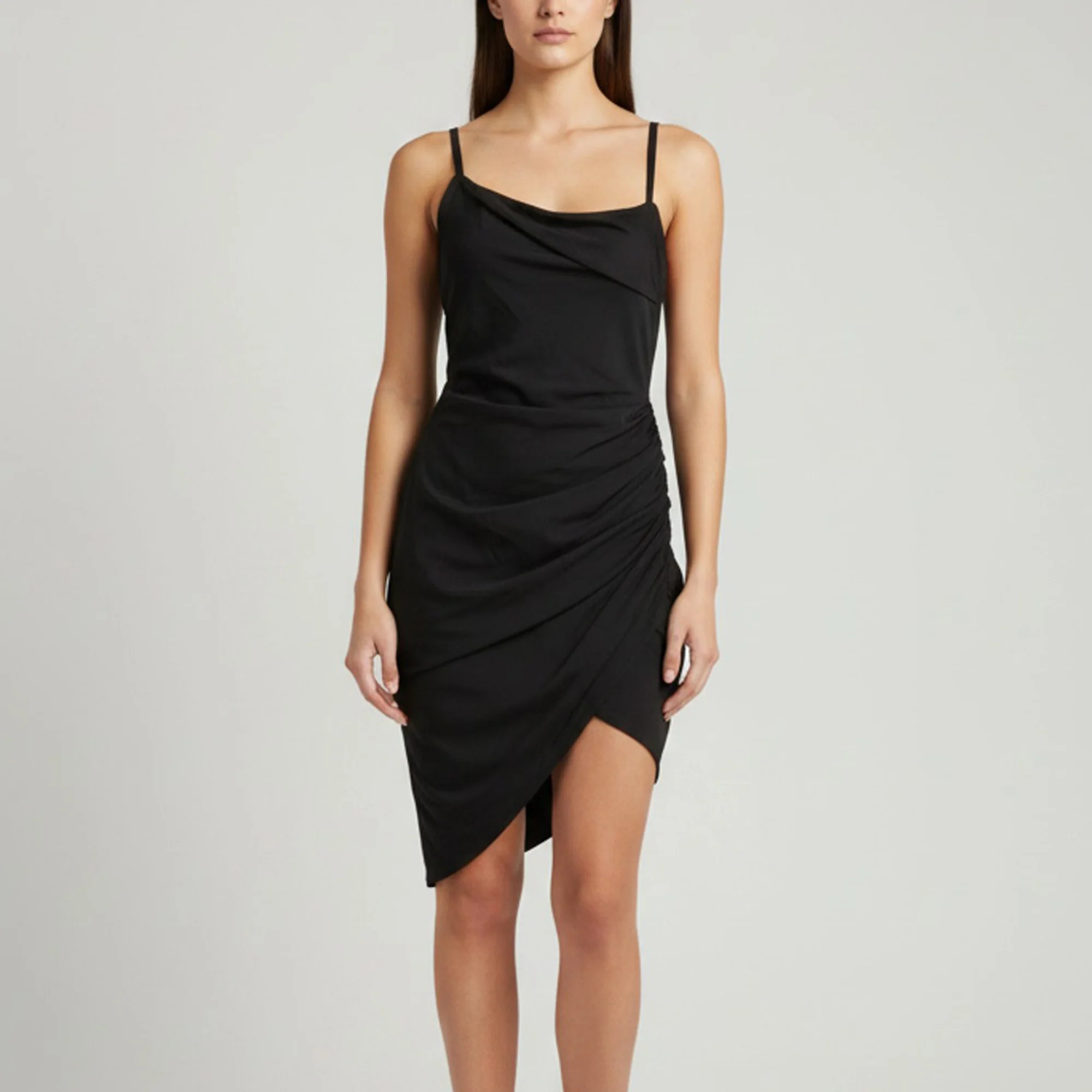 Jacquemus Le Raphia Black Crepe Draped Strappy Mini Dress