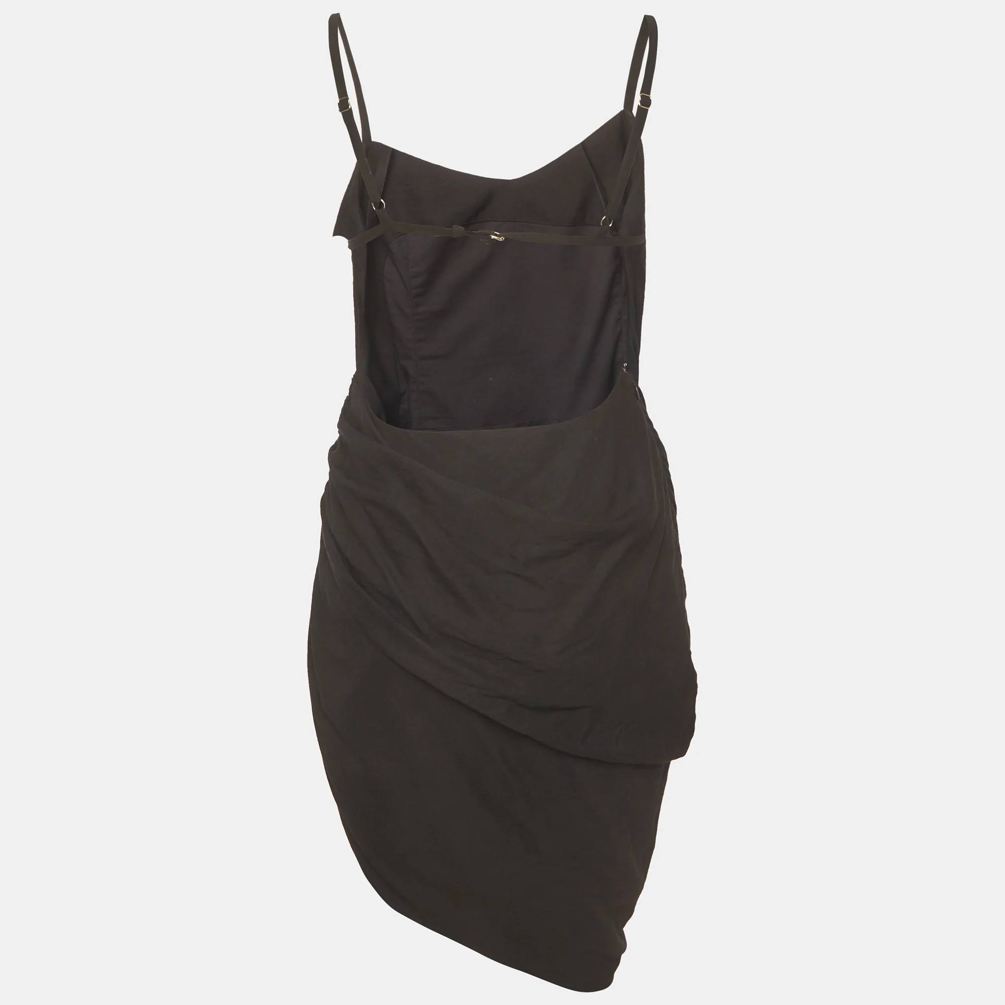 Jacquemus Le Raphia Black Crepe Draped Strappy Mini Dress - Image 2