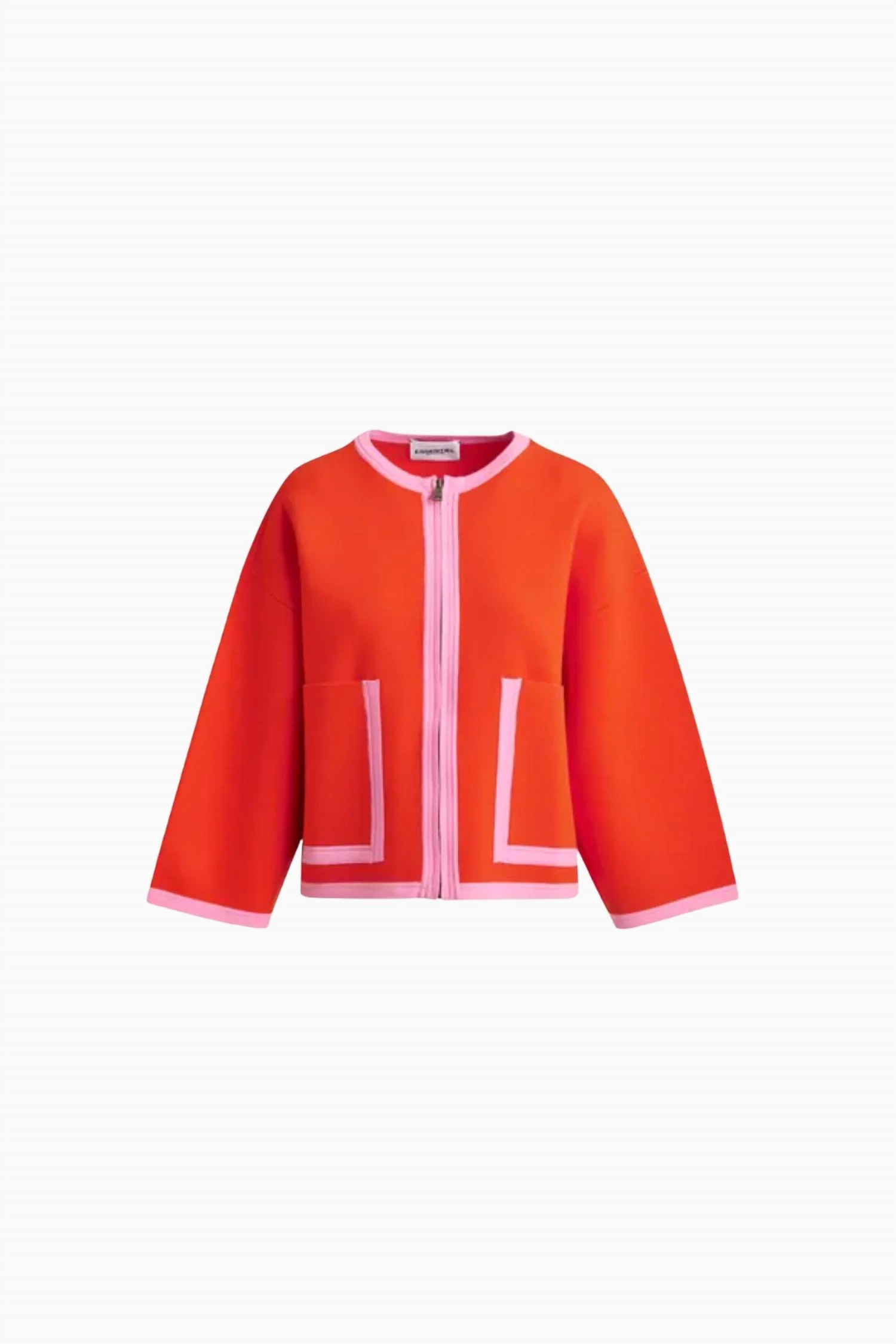 Jani Contrast Cardigan In Nectarine Pink - Image 4