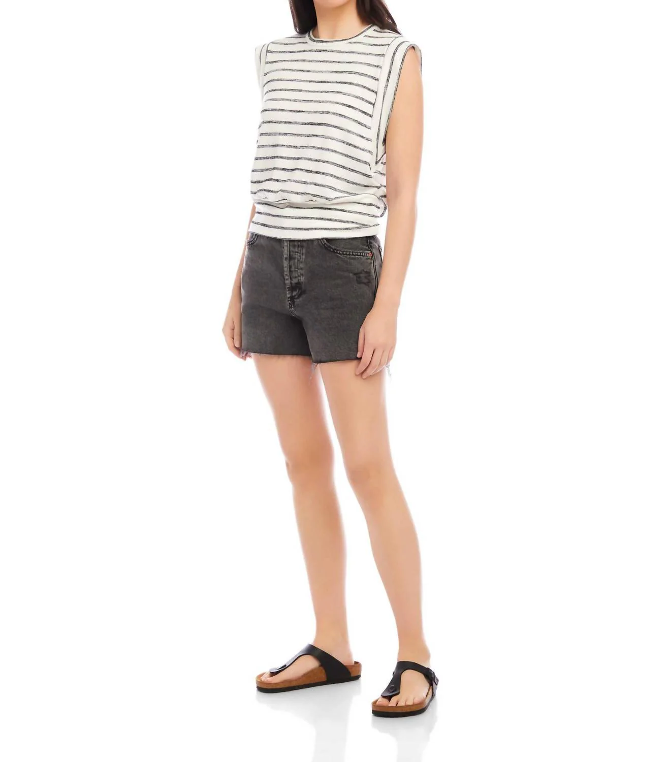 Janice Extended Sleeve Top In Heathered Jersey Stripe - Image 3