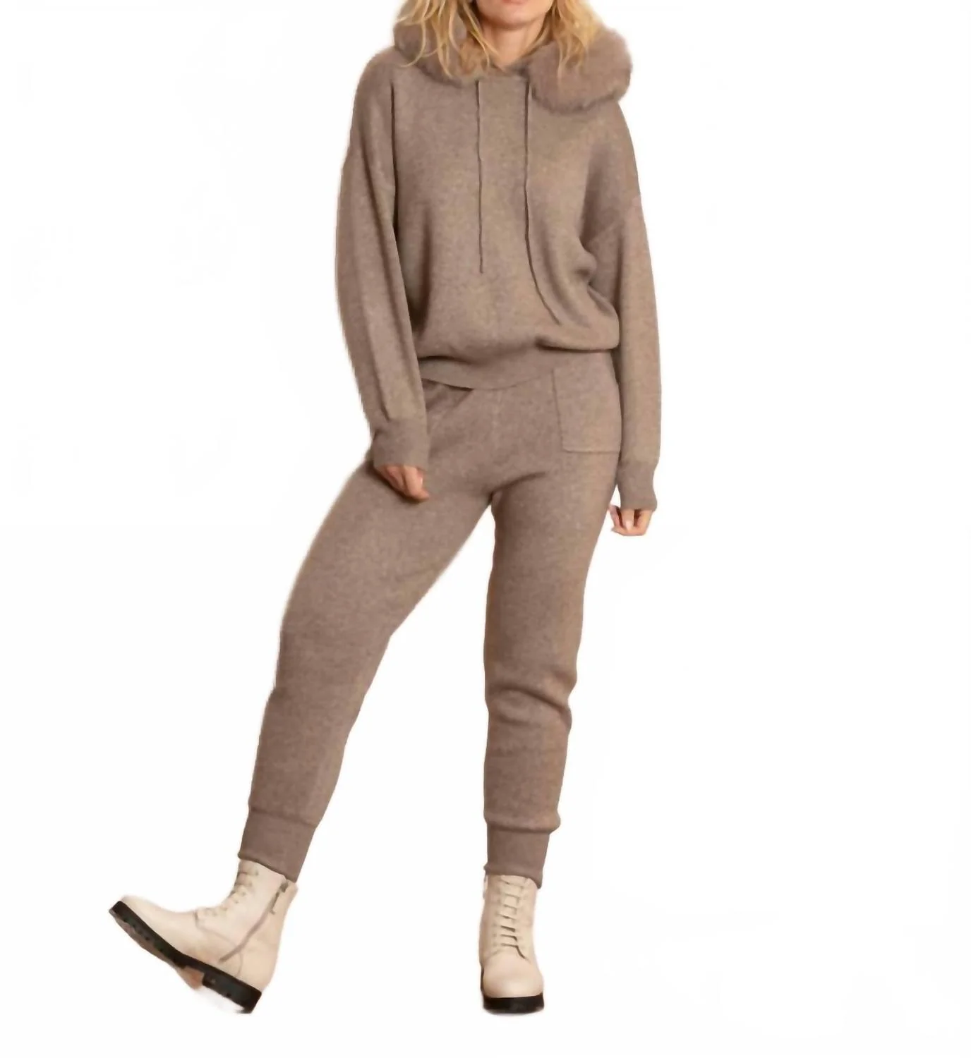 Jayla Wool Blended Knit Jogger In Brown - Image 2