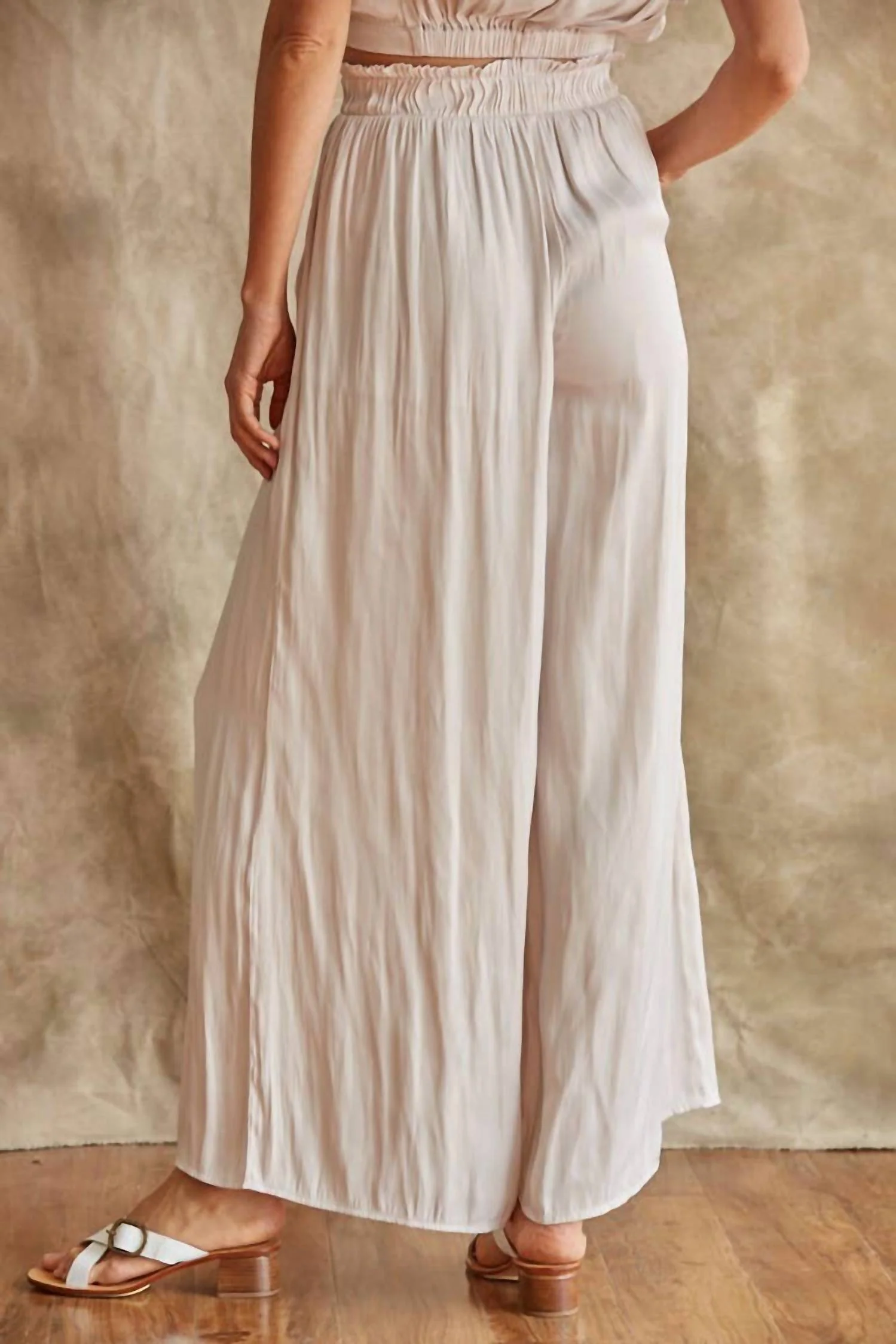 Jenna Satin High Waisted Trousers In Pearl - Image 2