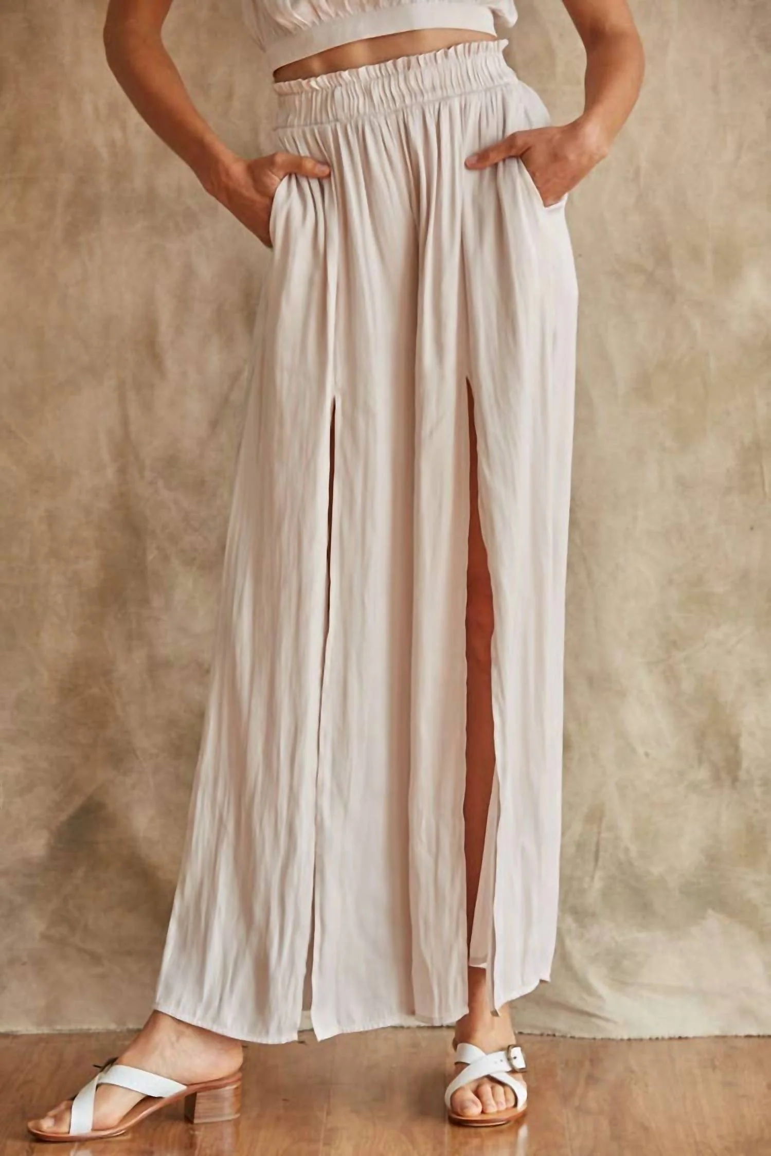 Jenna Satin High Waisted Trousers In Pearl - Image 3