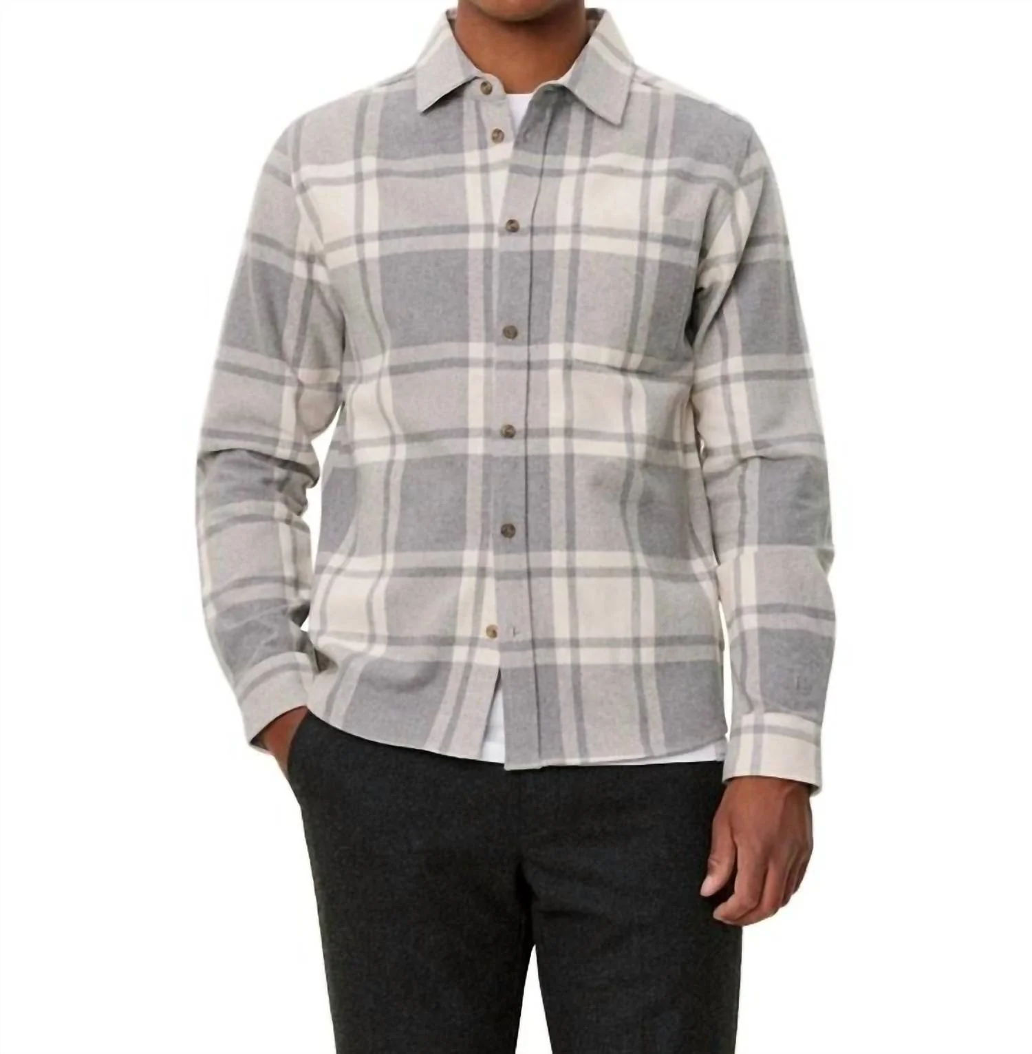 Jeremy Flannel Short Sleeve Button Down Shirt In Snow & Light Grey Melange