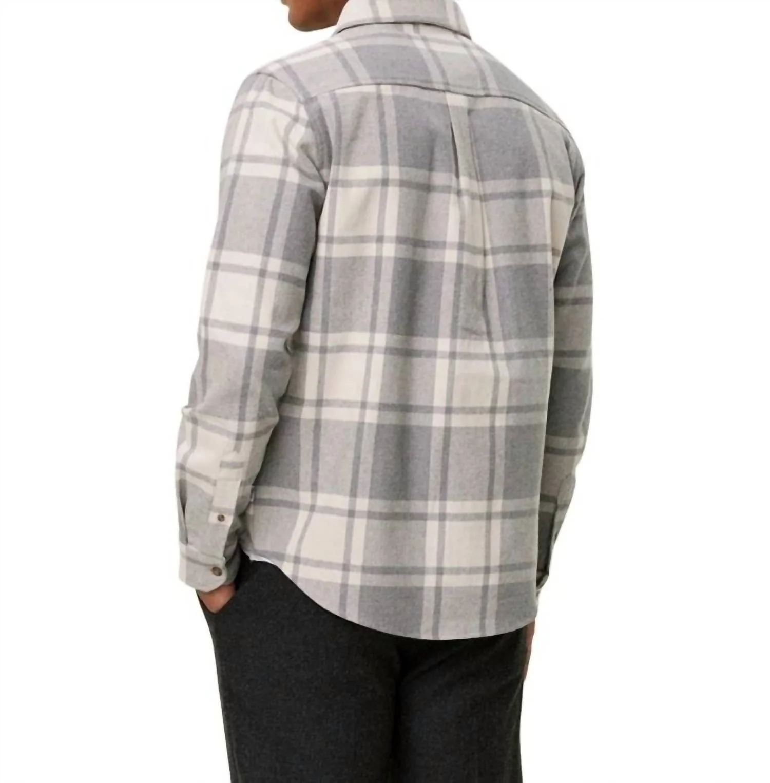 Jeremy Flannel Short Sleeve Button Down Shirt In Snow & Light Grey Melange - Image 2