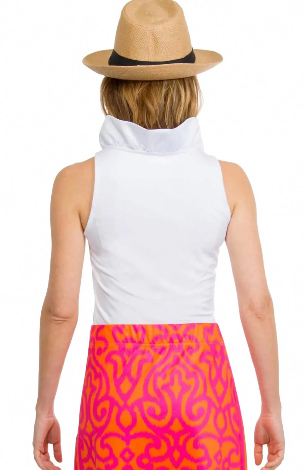 Jersey Sleeveless Ruffneck Top In White - Image 3