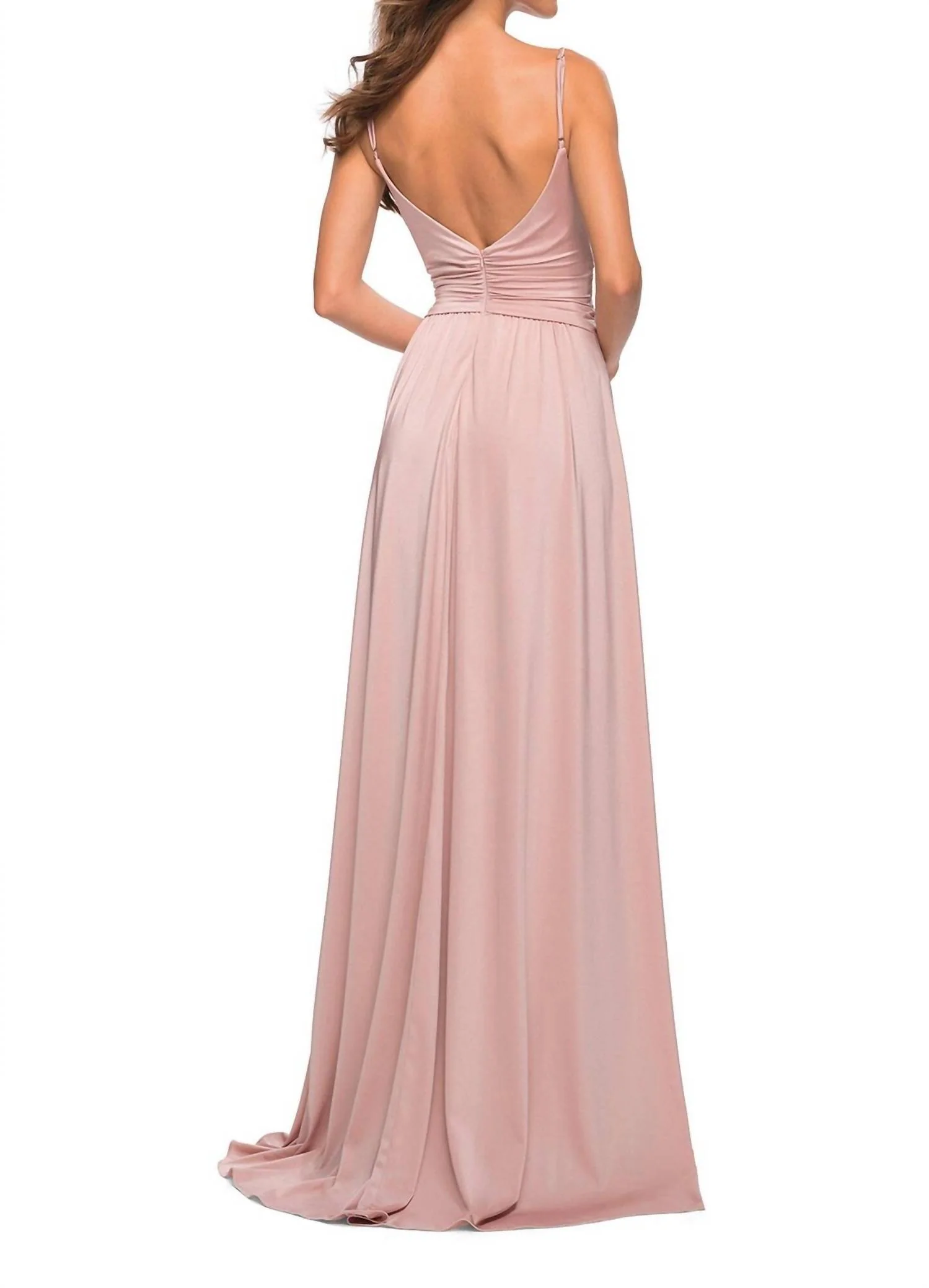 Jersey V-Neck Open Back Slit Dress In Mauve - Image 2