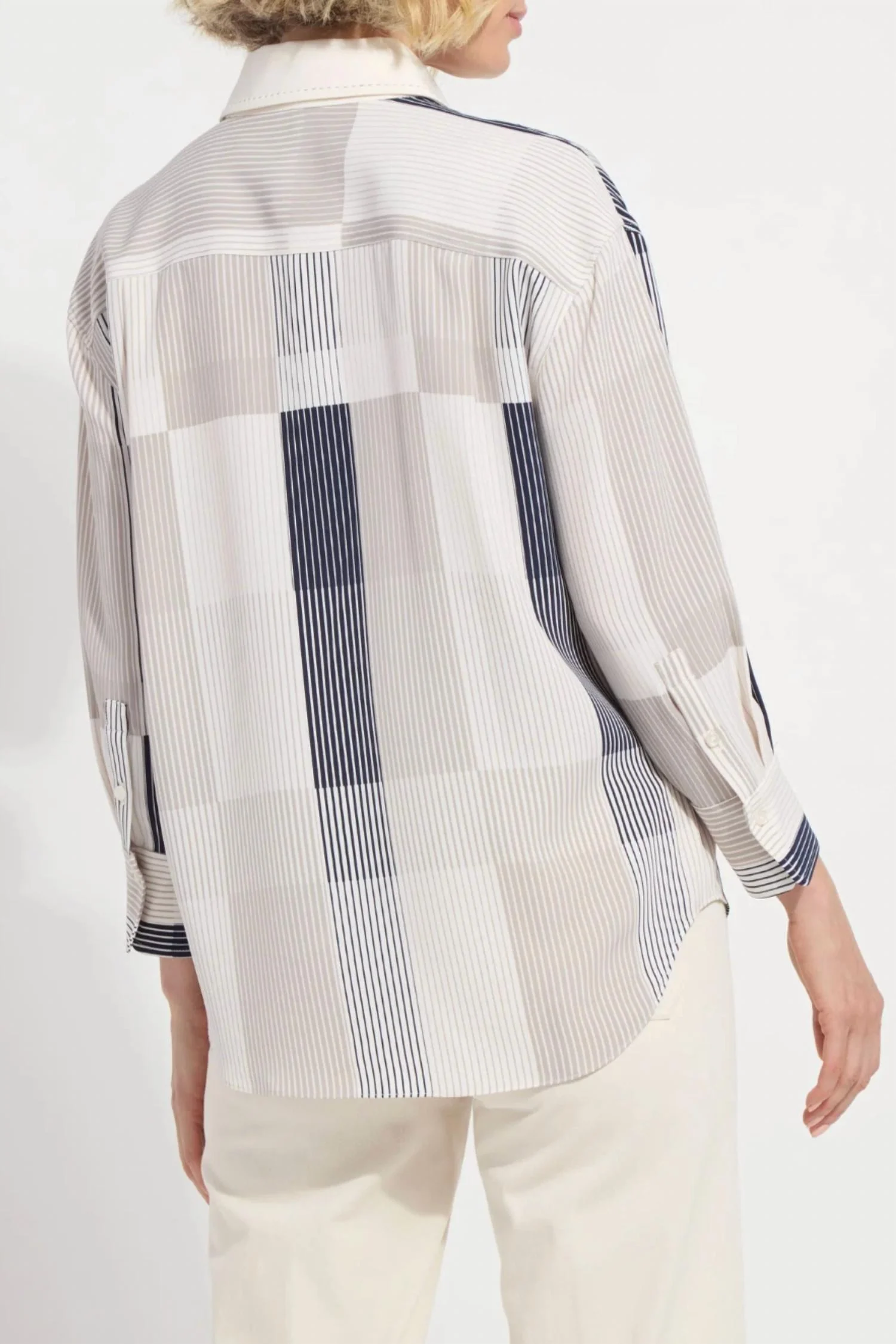 Jessica Stripe Button Up Shirt In Beige - Image 2