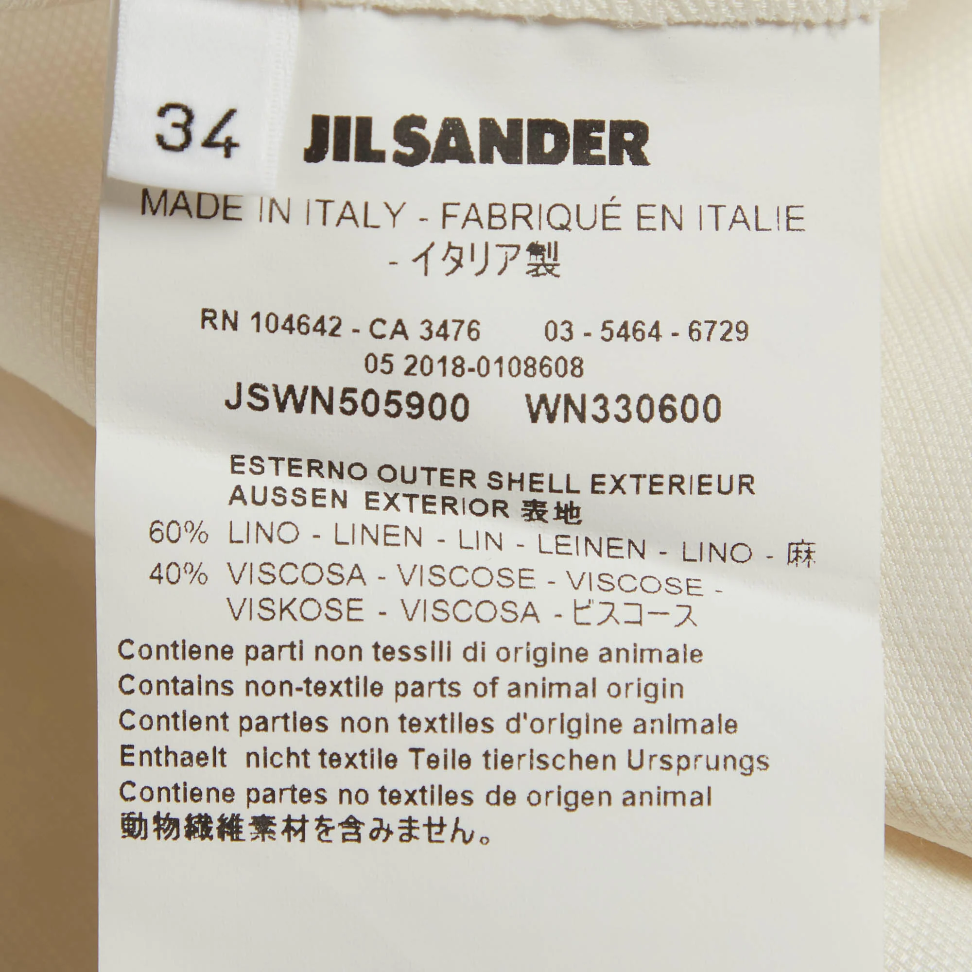 Jil Sander White Linen Curved Sleeve V-Neck Midi Dress - Image 6