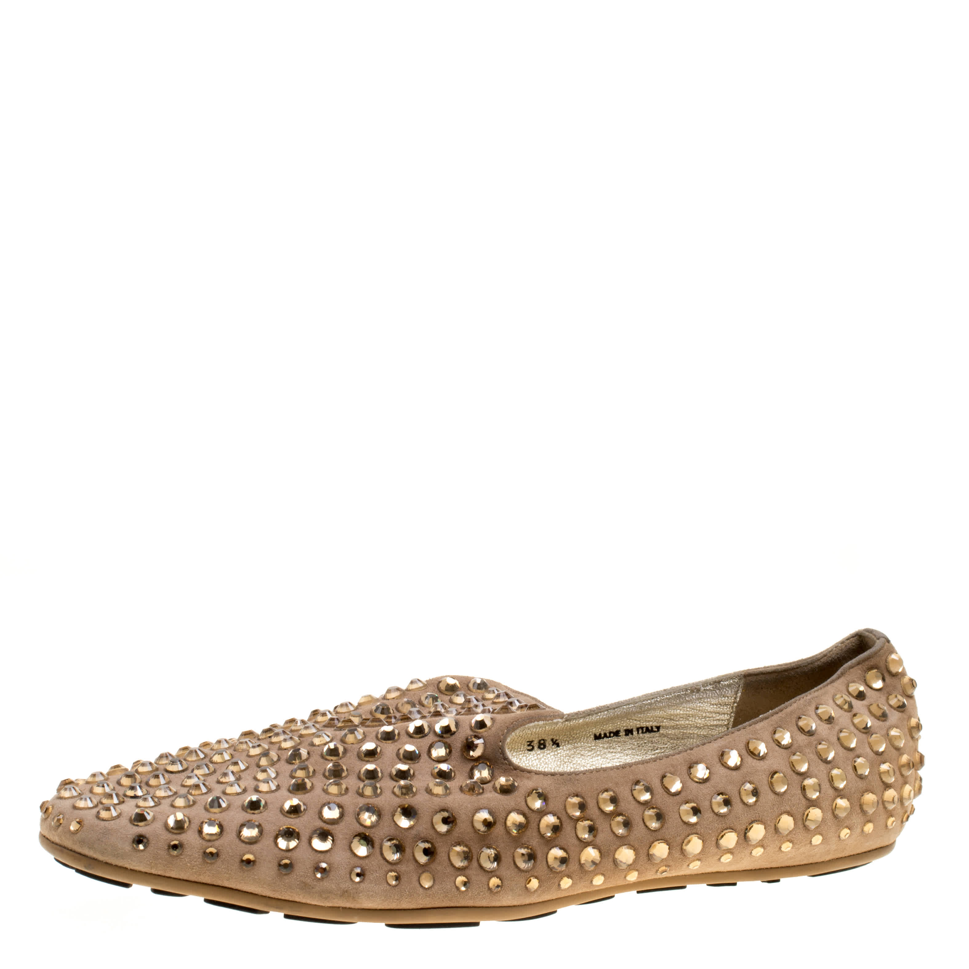 Jimmy Choo Beige Suede Wheel Crystal Studded Smoking Slippers