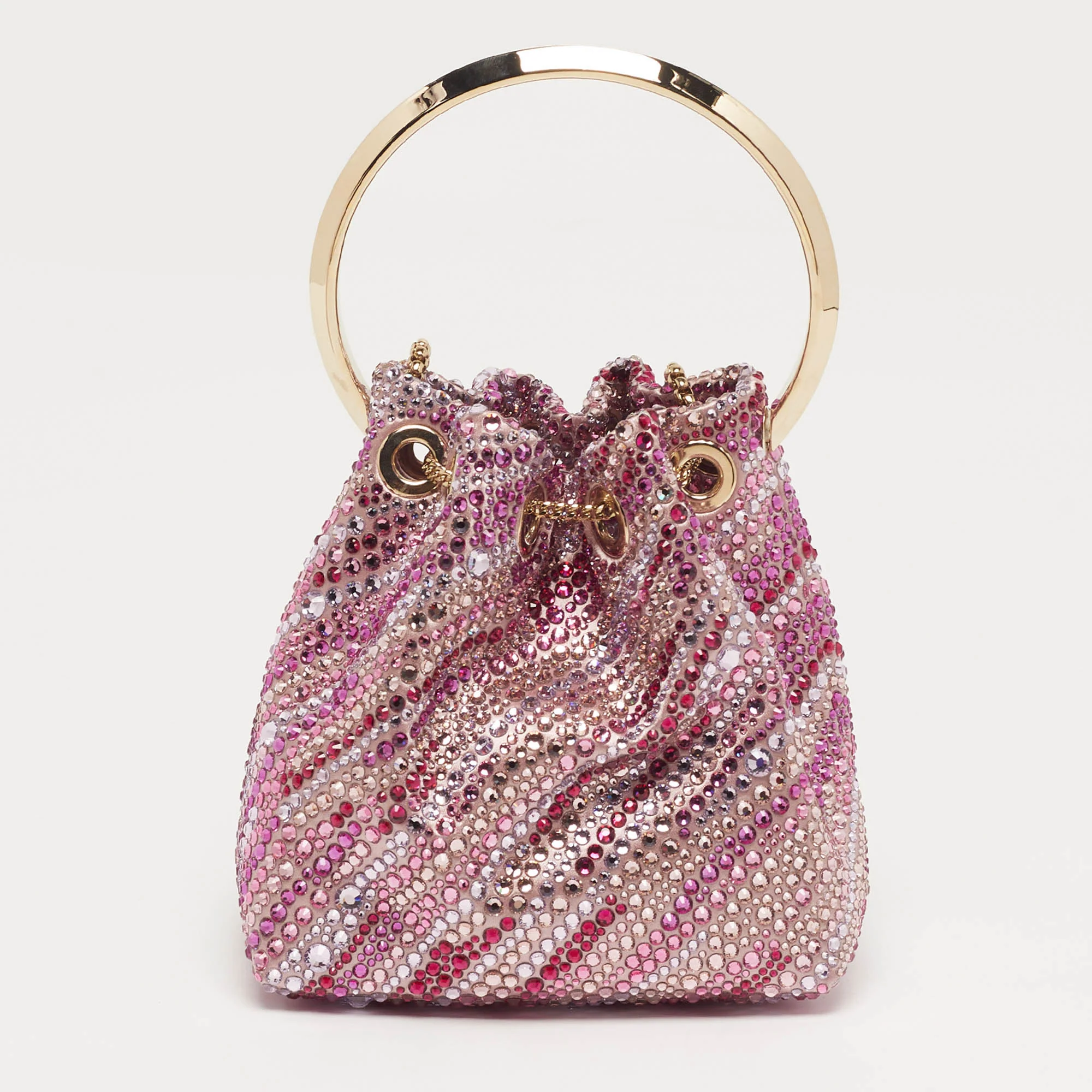 Jimmy Choo Bonbon Crystal Embellished Pink Satin Bucket Bag - Image 4