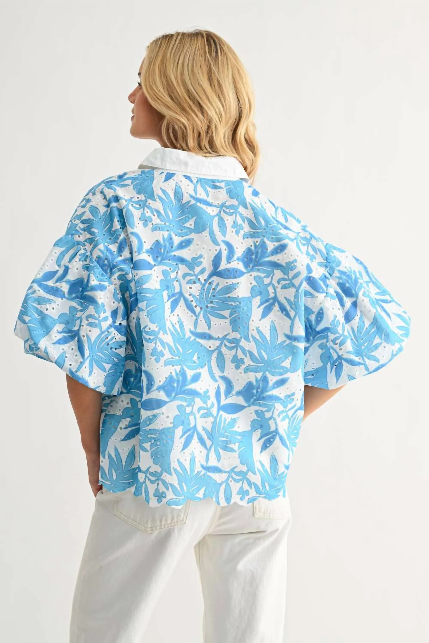 Jinny Button-Up Top In Azul - Image 3