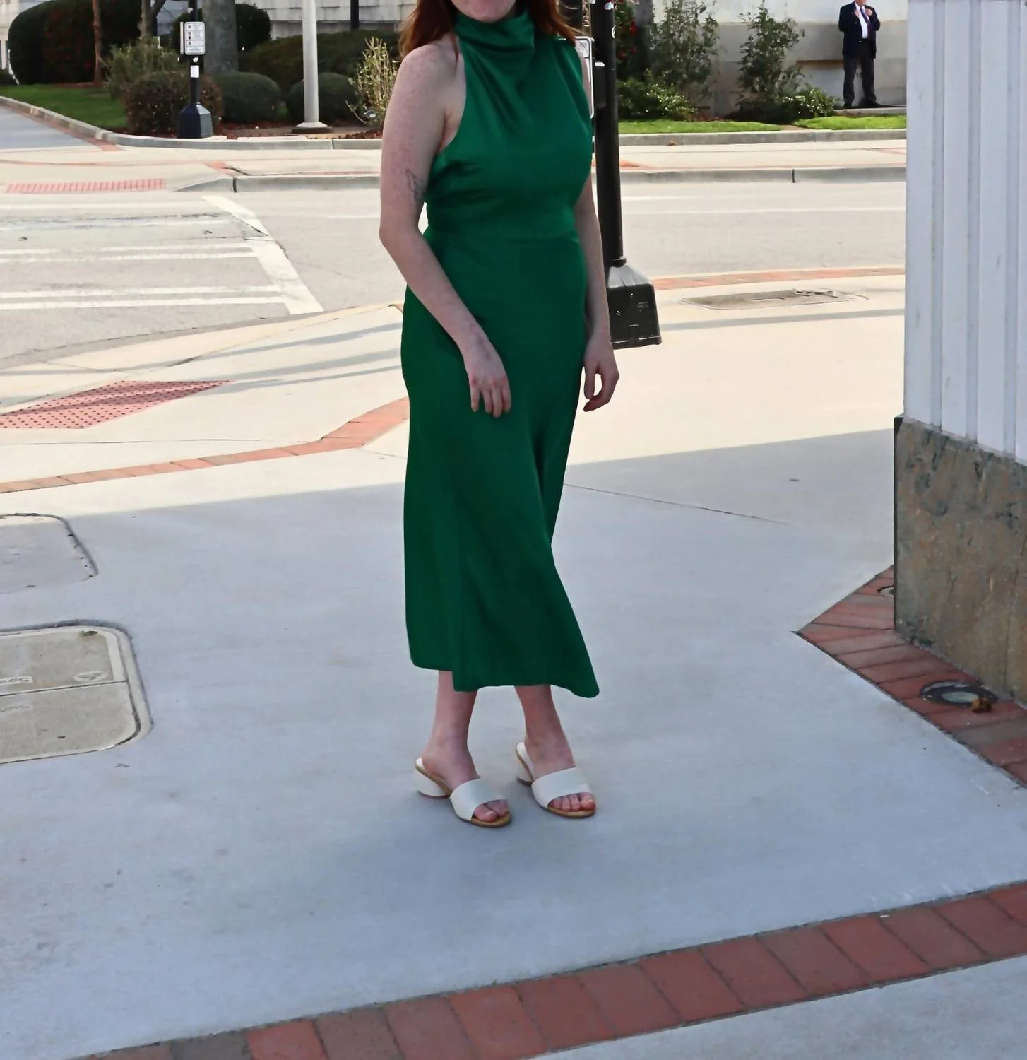 Jodie High Neck Satin Midi Dress In Emerald - Image 5