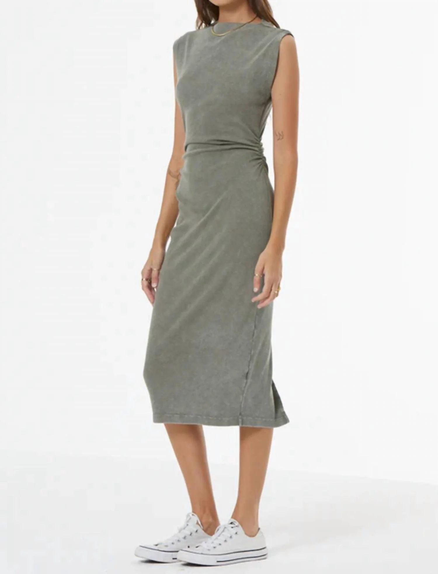 Jodie Midi Dress In Seagrass Mineral Wash - Image 2