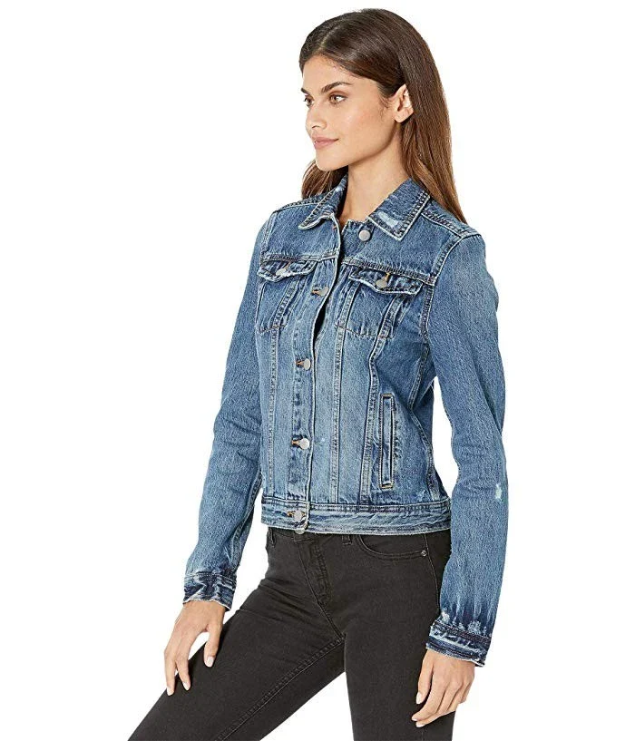 Joe's Jeans Standard Trucker Jacket Womens Blue Denim Cotton Distressd JZZ419 - Image 5