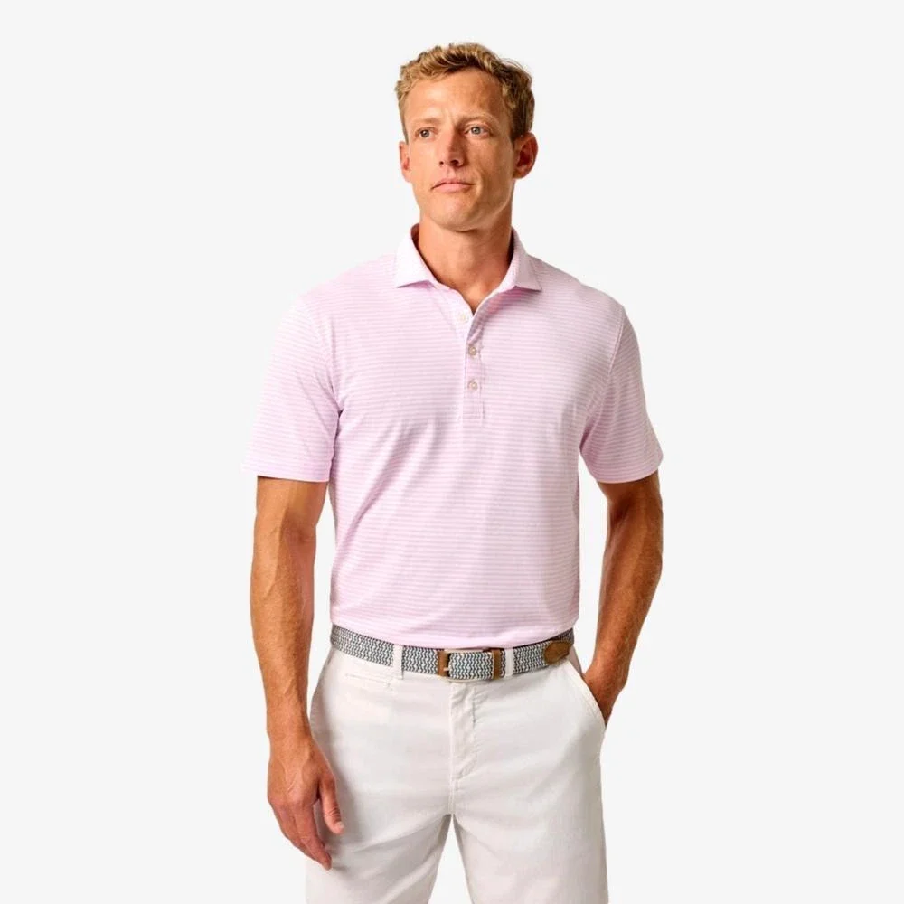 Johnnie-O Polo Shirt Men's Pink Stetson Stripe Mesh Golf Performance DSGL761