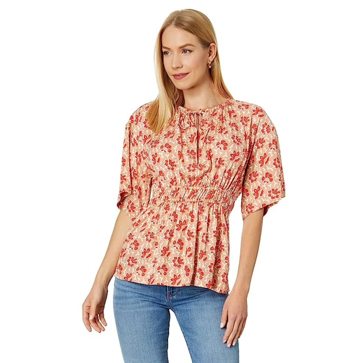 Joie Renae Top Womens Vibrant Red Floral Elastic Waist Pullover FROG173 - Image 3