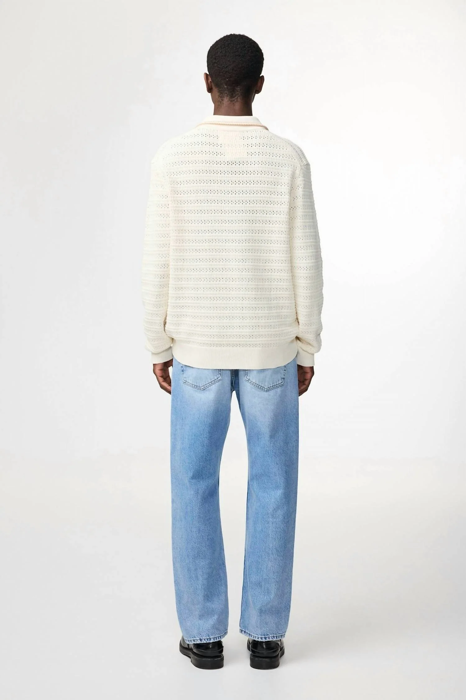 Josh Long Sleeve Polo In Ivory - Image 2