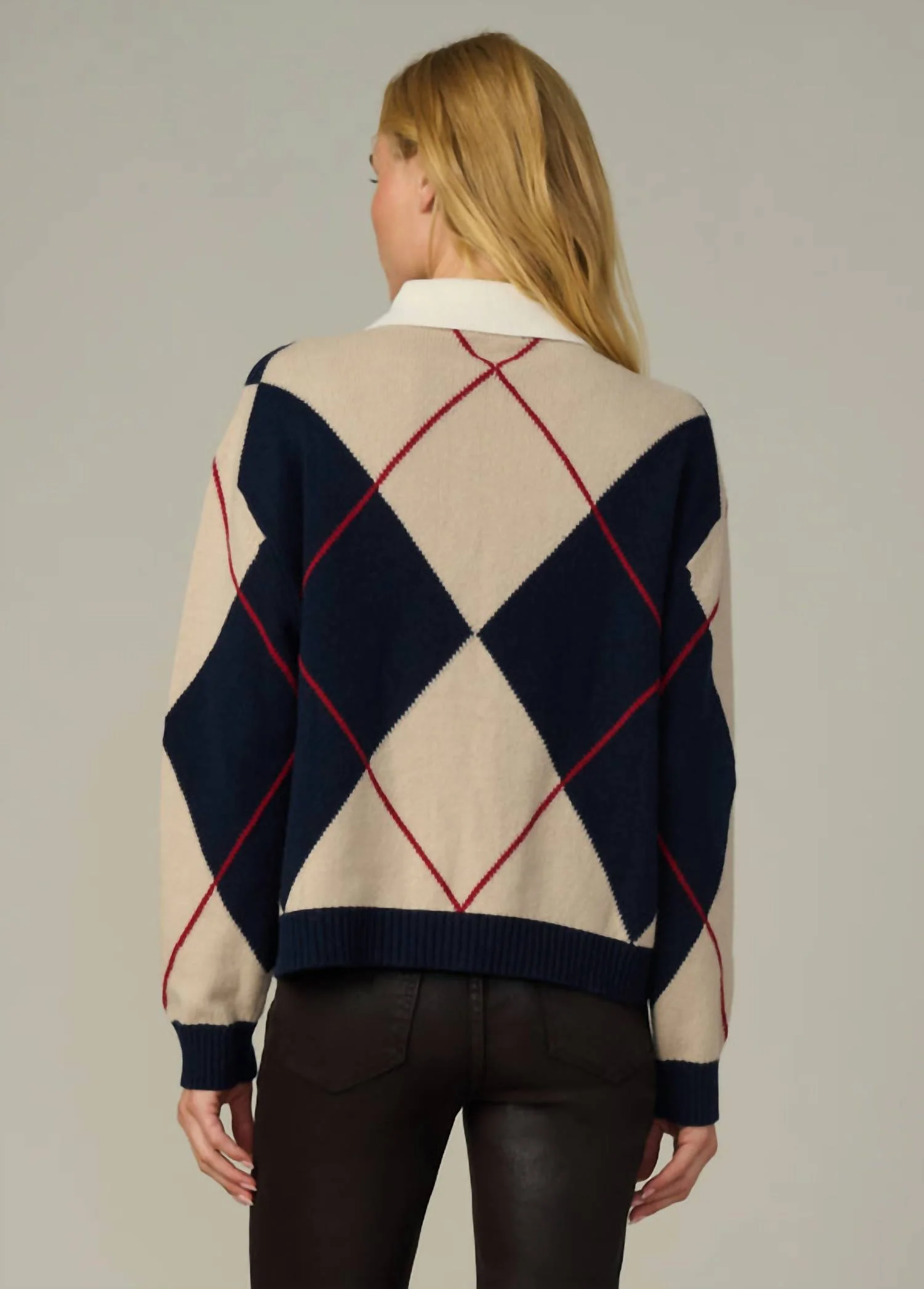 Jude Collared Sweater In Navy Multi Argyle - Image 2