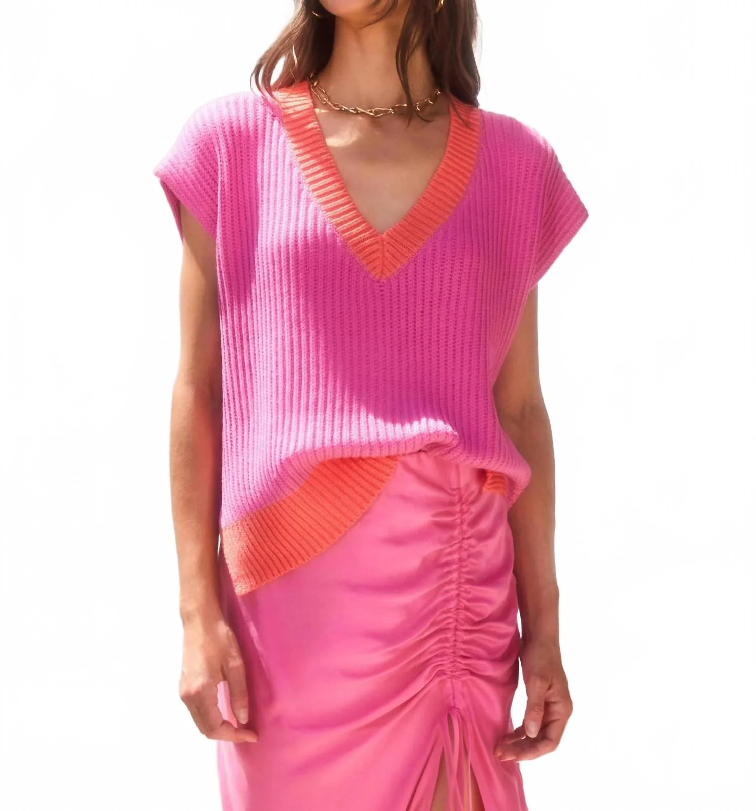 Jules Sweater Vest In Pink/orange