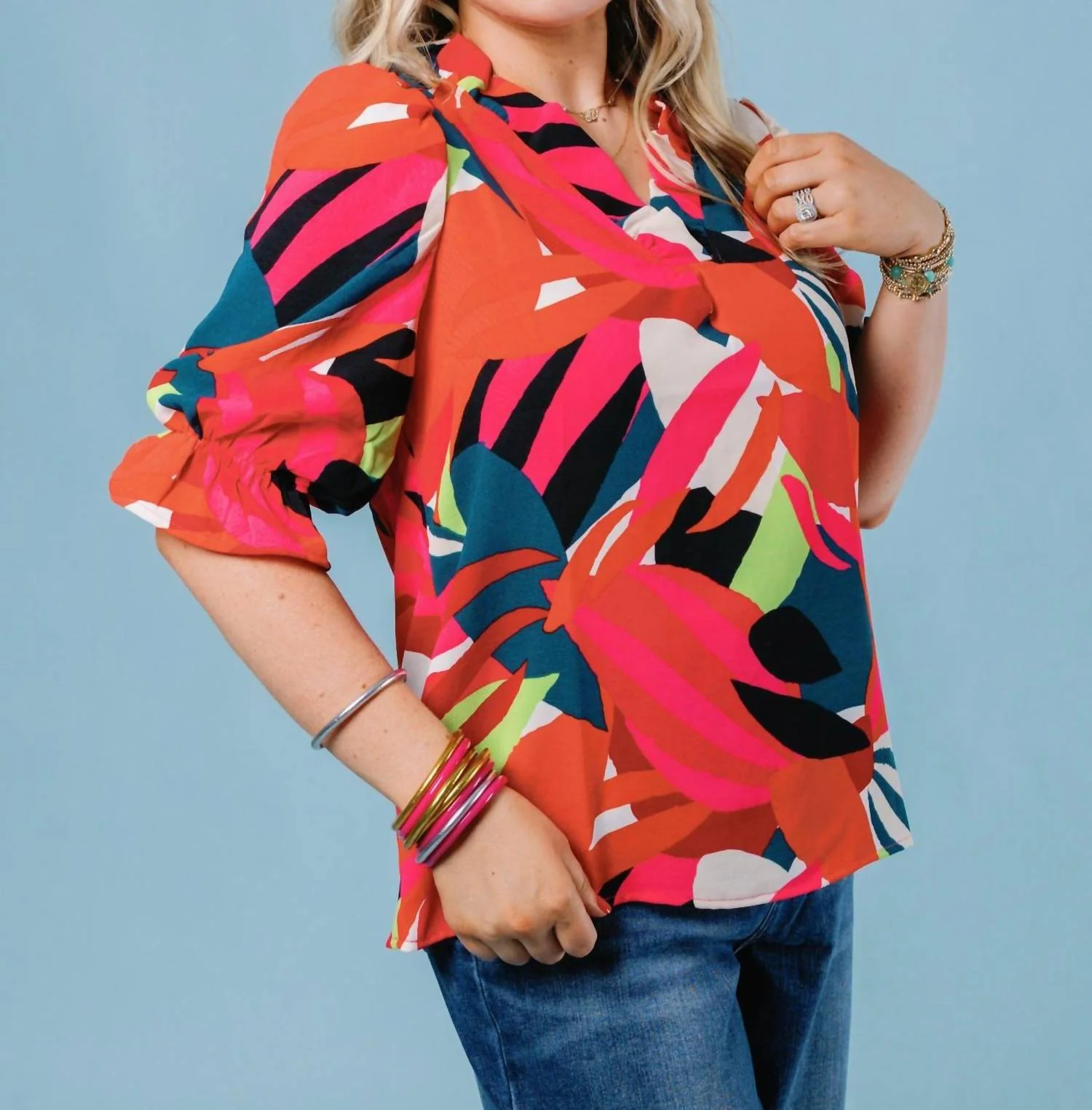 Julie Bombshell Blouse In Multi - Image 2