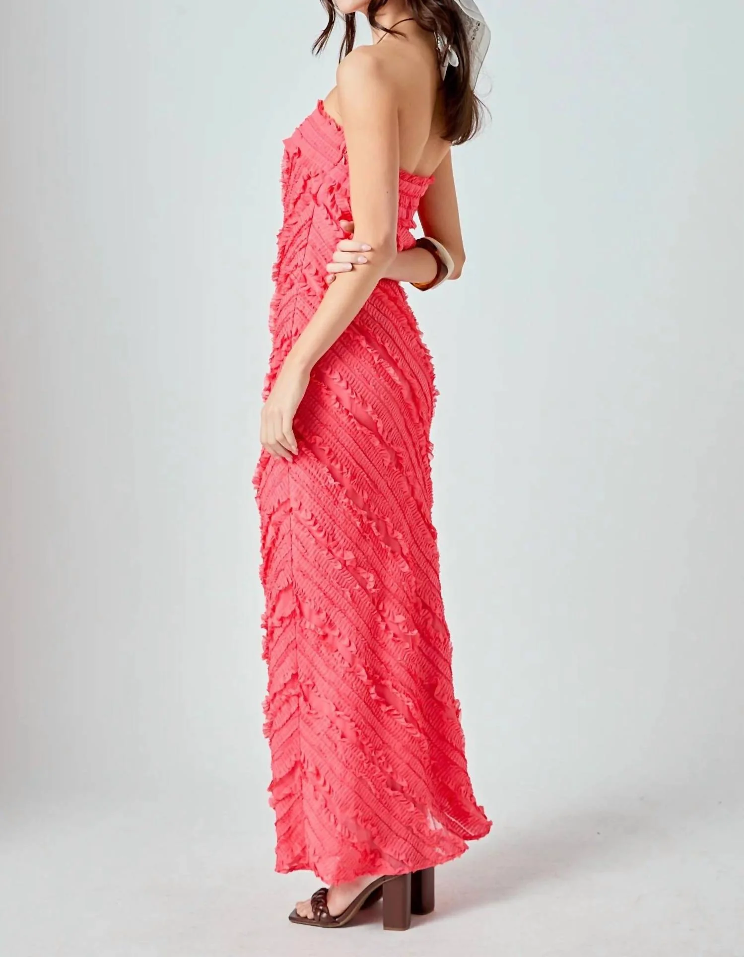 Juliette Ruffled Maxi Dress In Coral - Image 2