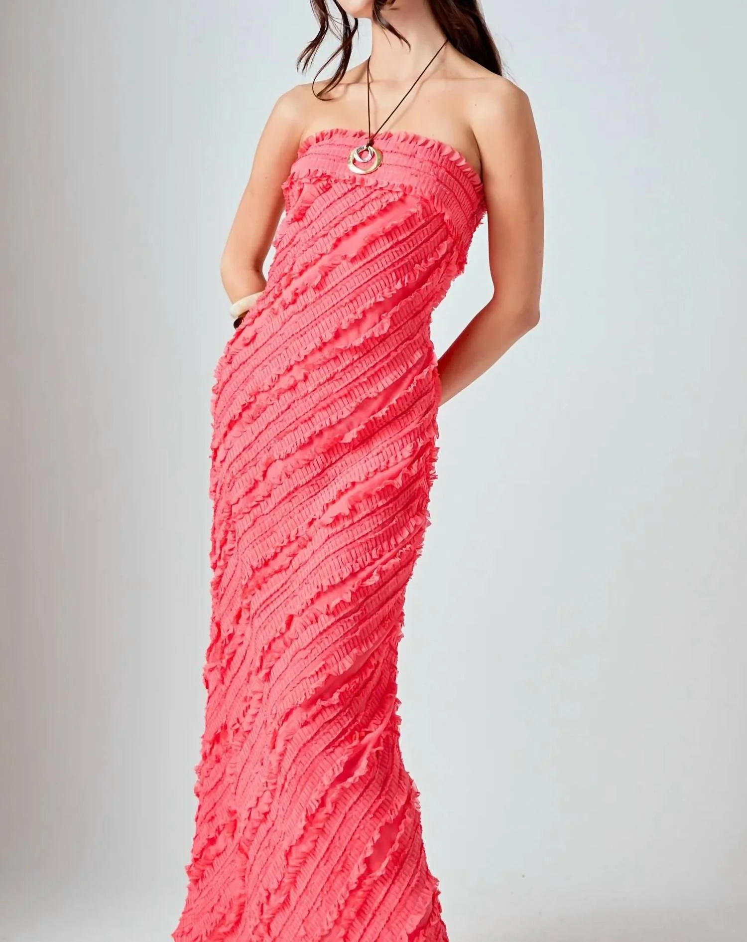 Juliette Ruffled Maxi Dress In Coral - Image 3
