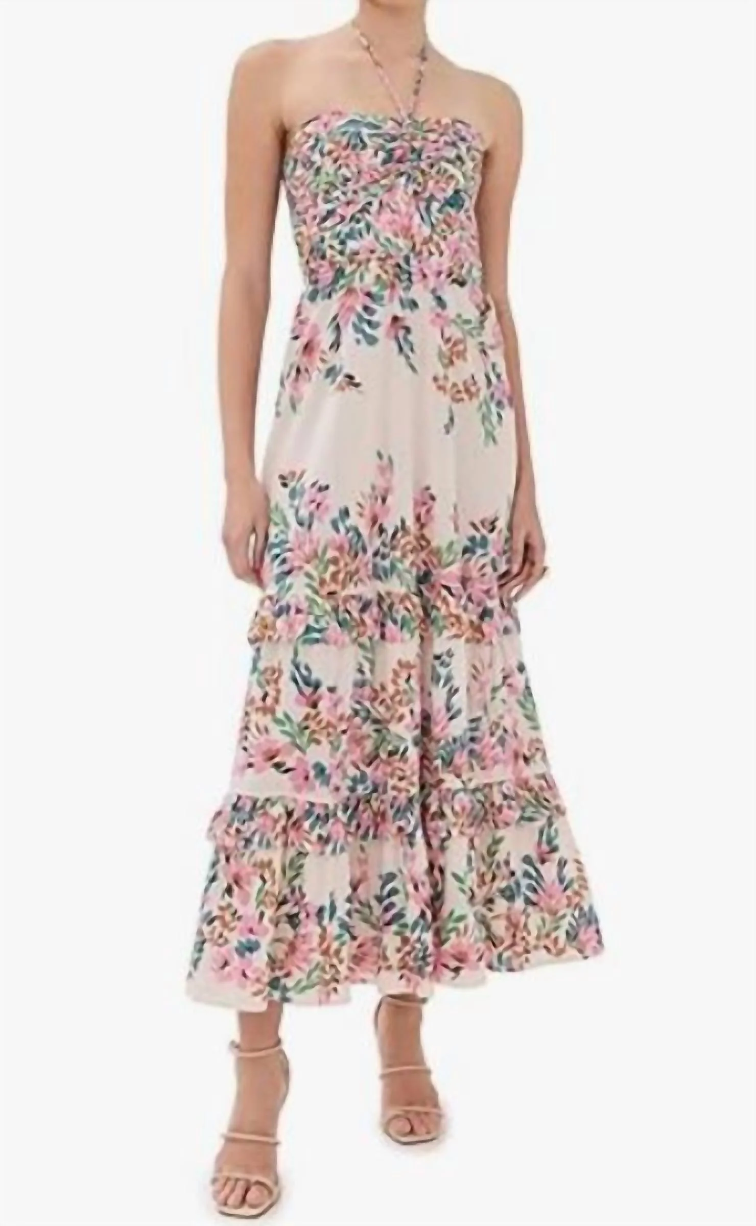 June Dress In Confetti Floral Biscotti Beige