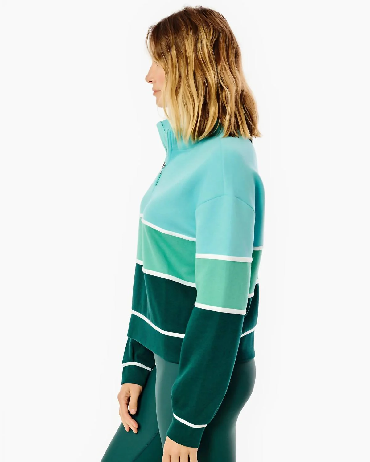 Junior Varsity Quarter Zip Sweatshirt In Mint Sage Ivy - Image 2