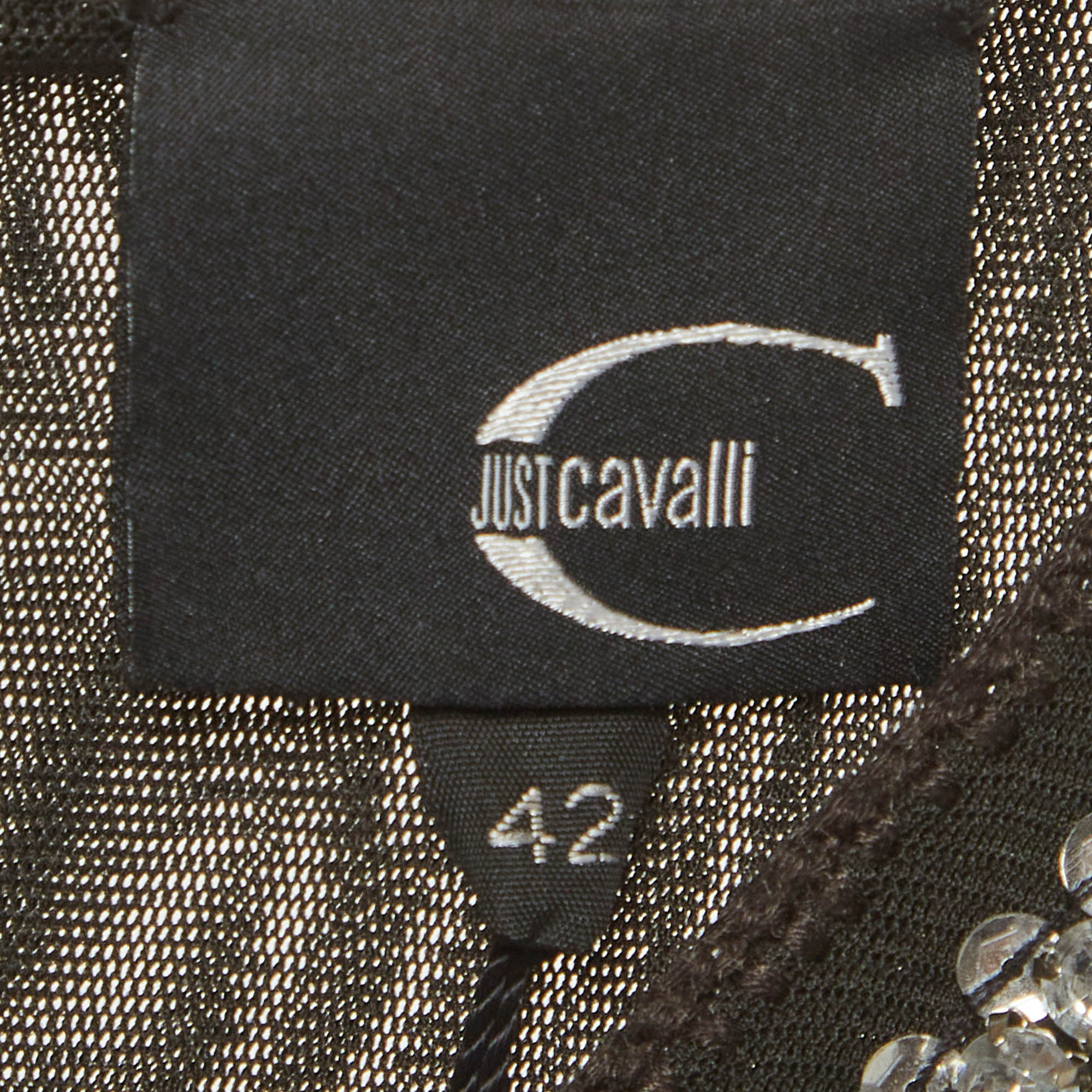 Just Cavalli Charcoal Black Knit And Mesh Embellished Midi Dress - Image 6