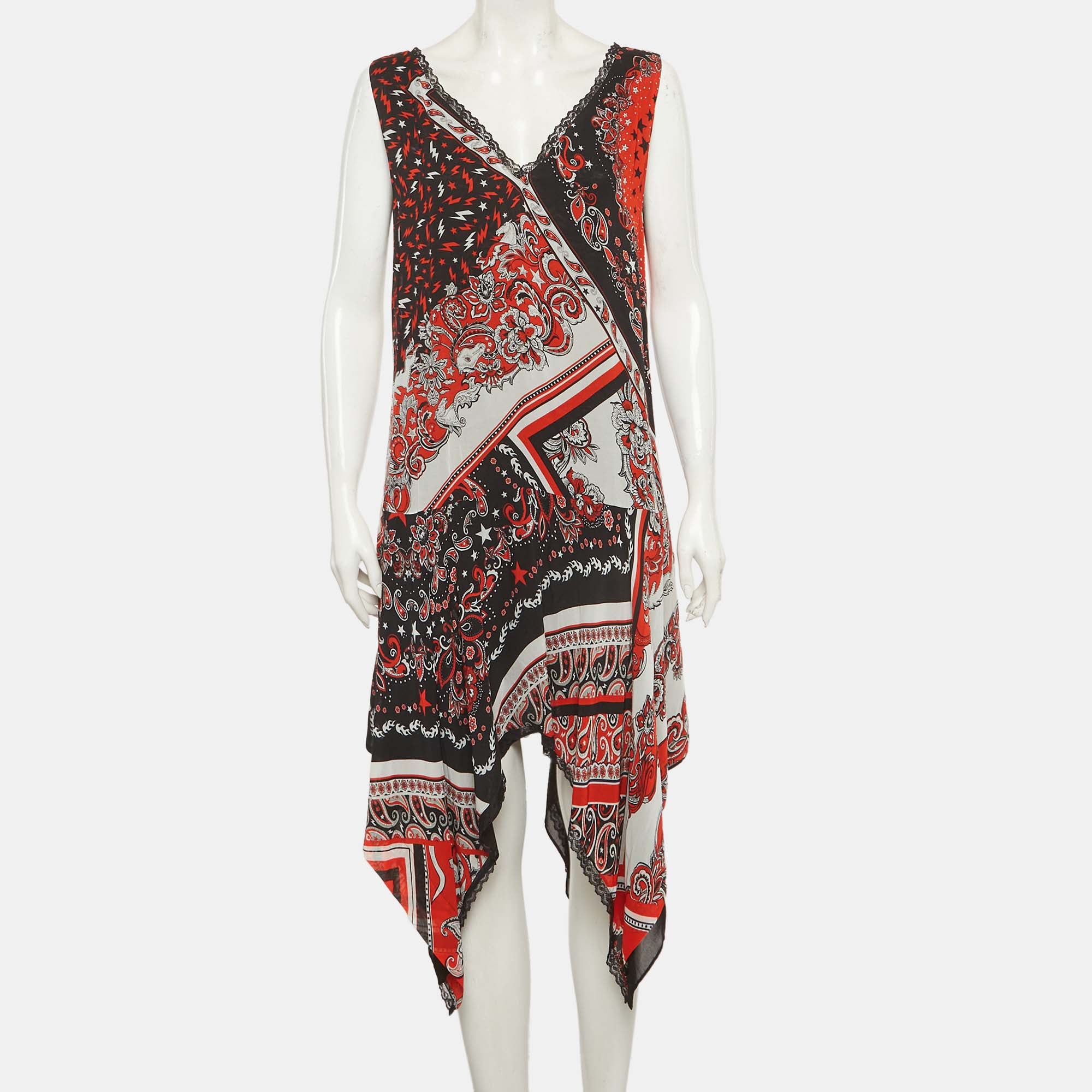 Just Cavalli Red/black Printed Crepe Asymmetric Short Dress - Image 2