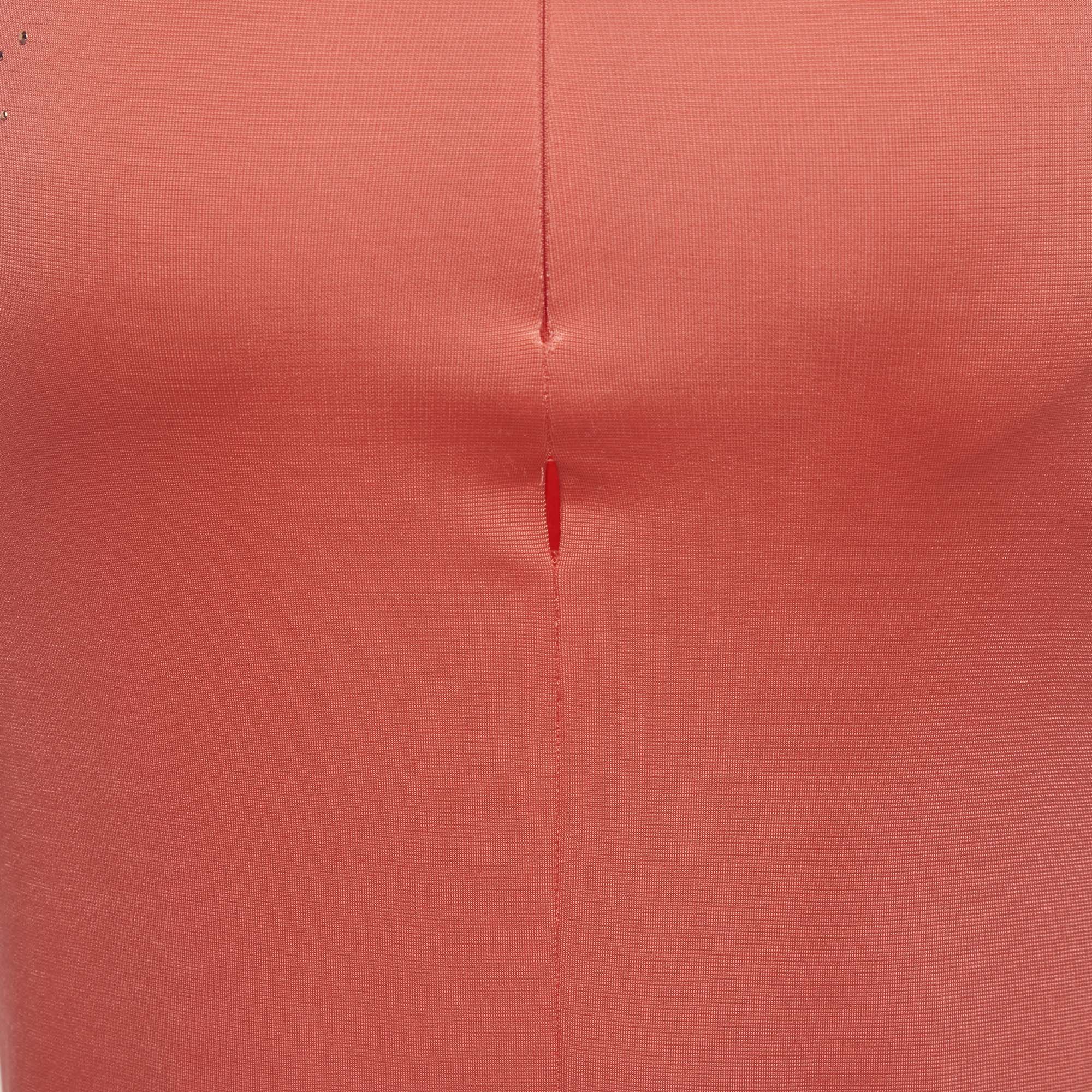 Just Cavalli Salmon Pink Embellished Jersey Evening Dress - Image 5