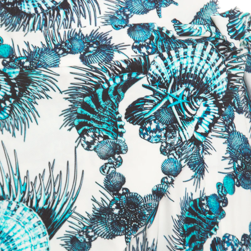 Just Cavalli White And Blue Shell Printed Draped Tie Detail Pants - Image 4