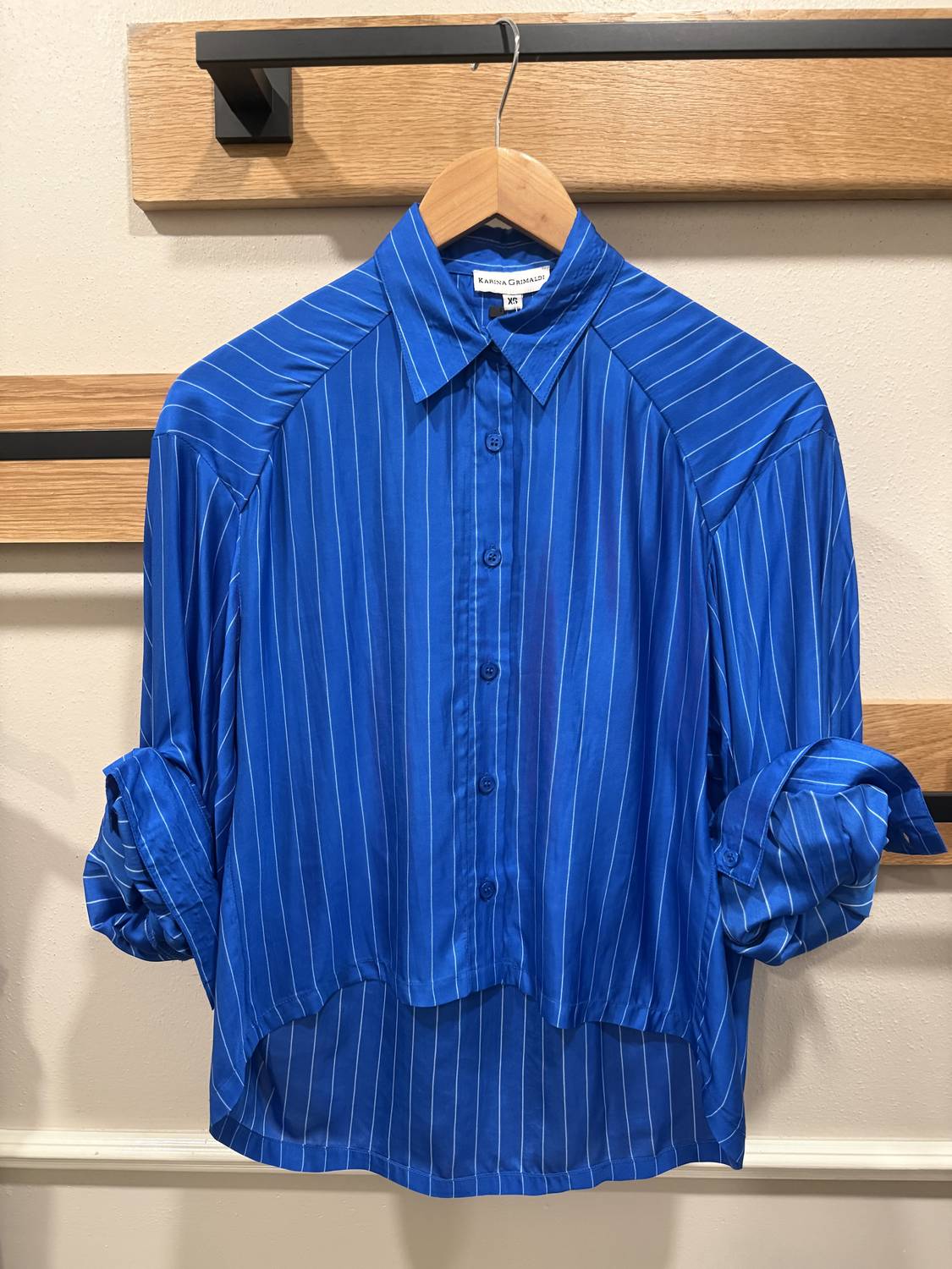 Kaia Button Down Shirt In Royal Stripe - Image 4