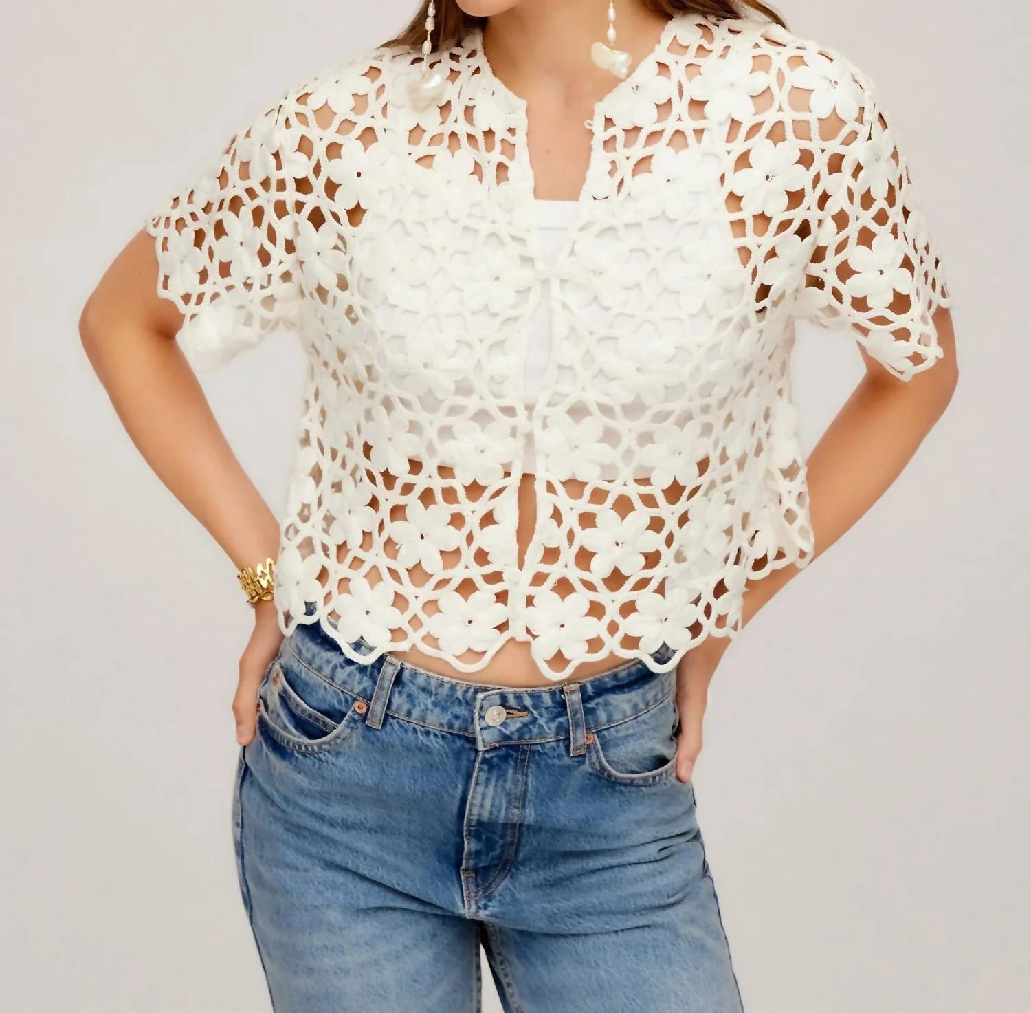 Kamille Crochet Shirt In White - Image 2