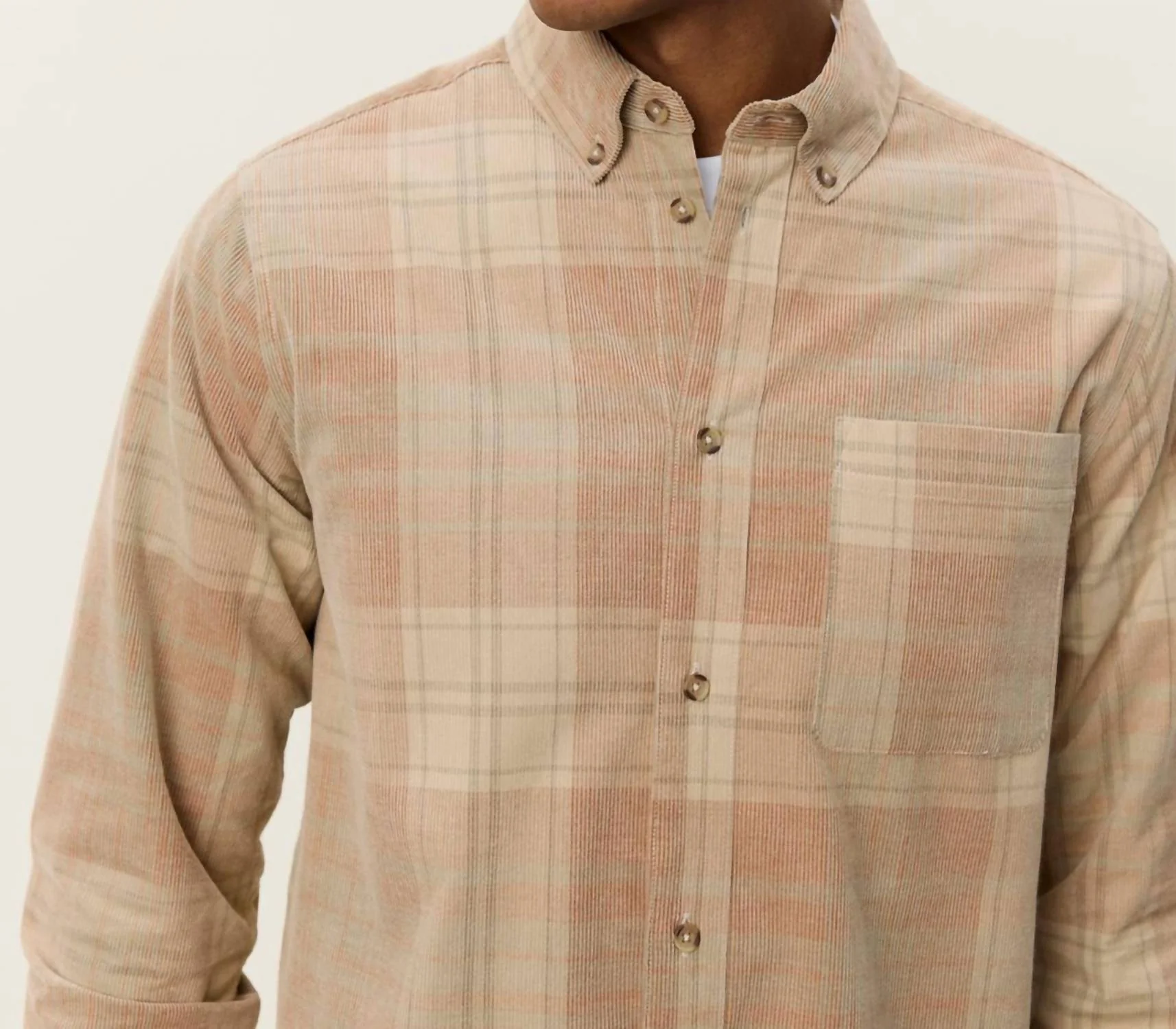 Kash Check Corduroy Shirt In Beige - Image 2