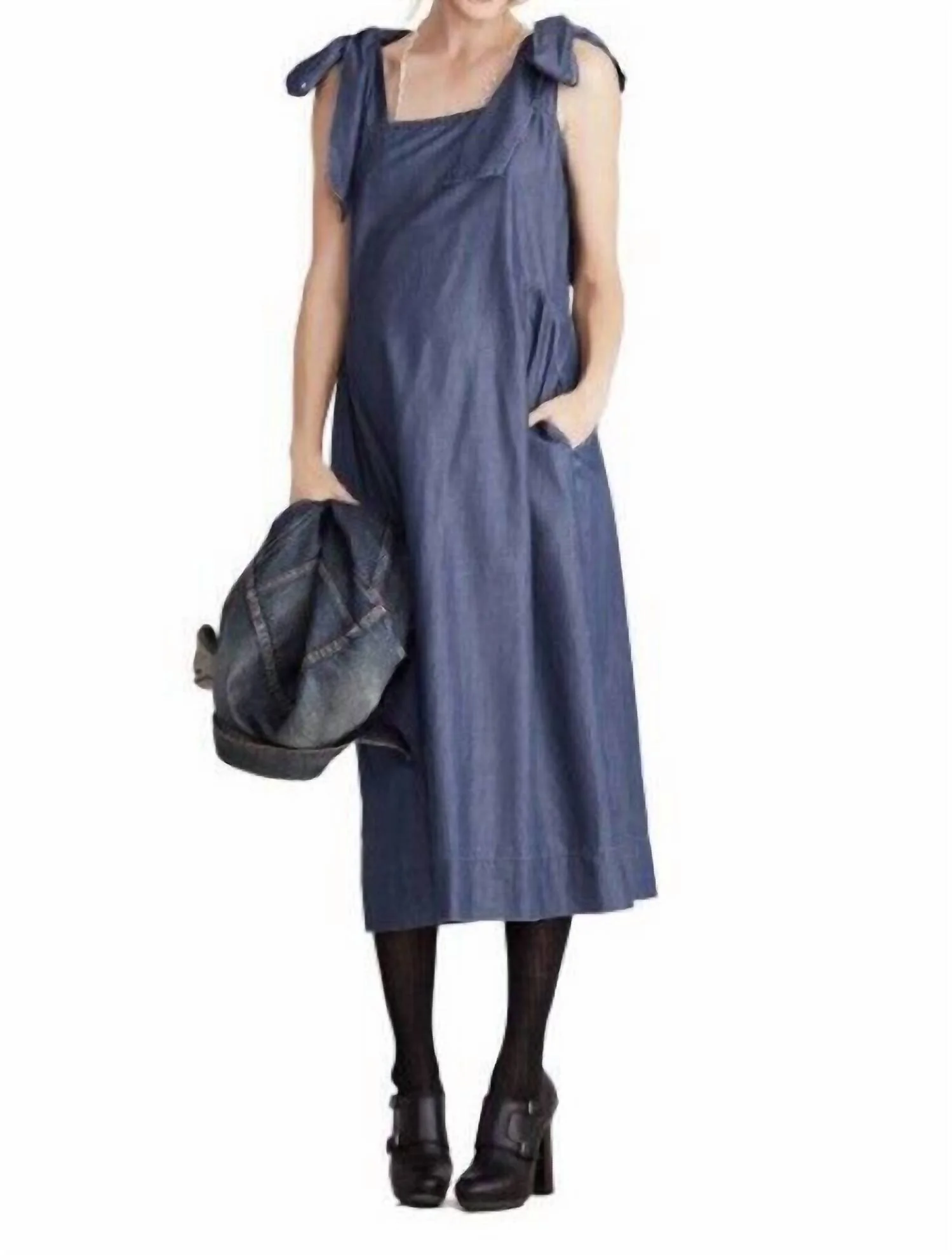 Kate Bowtie Maternity Dress In Indigo Blue
