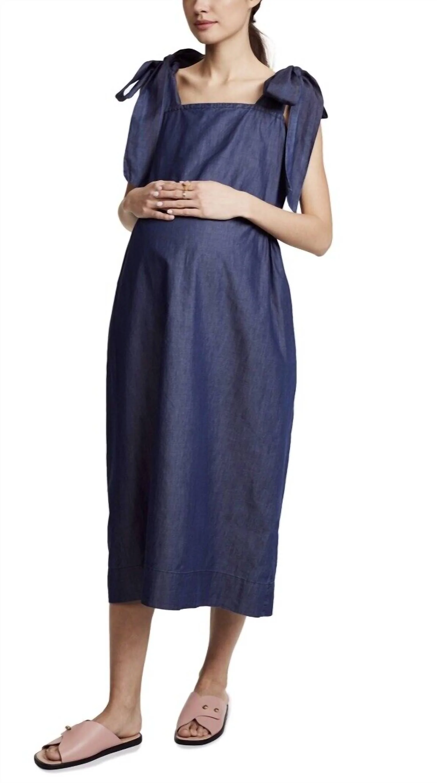 Kate Bowtie Maternity Dress In Indigo Blue - Image 3