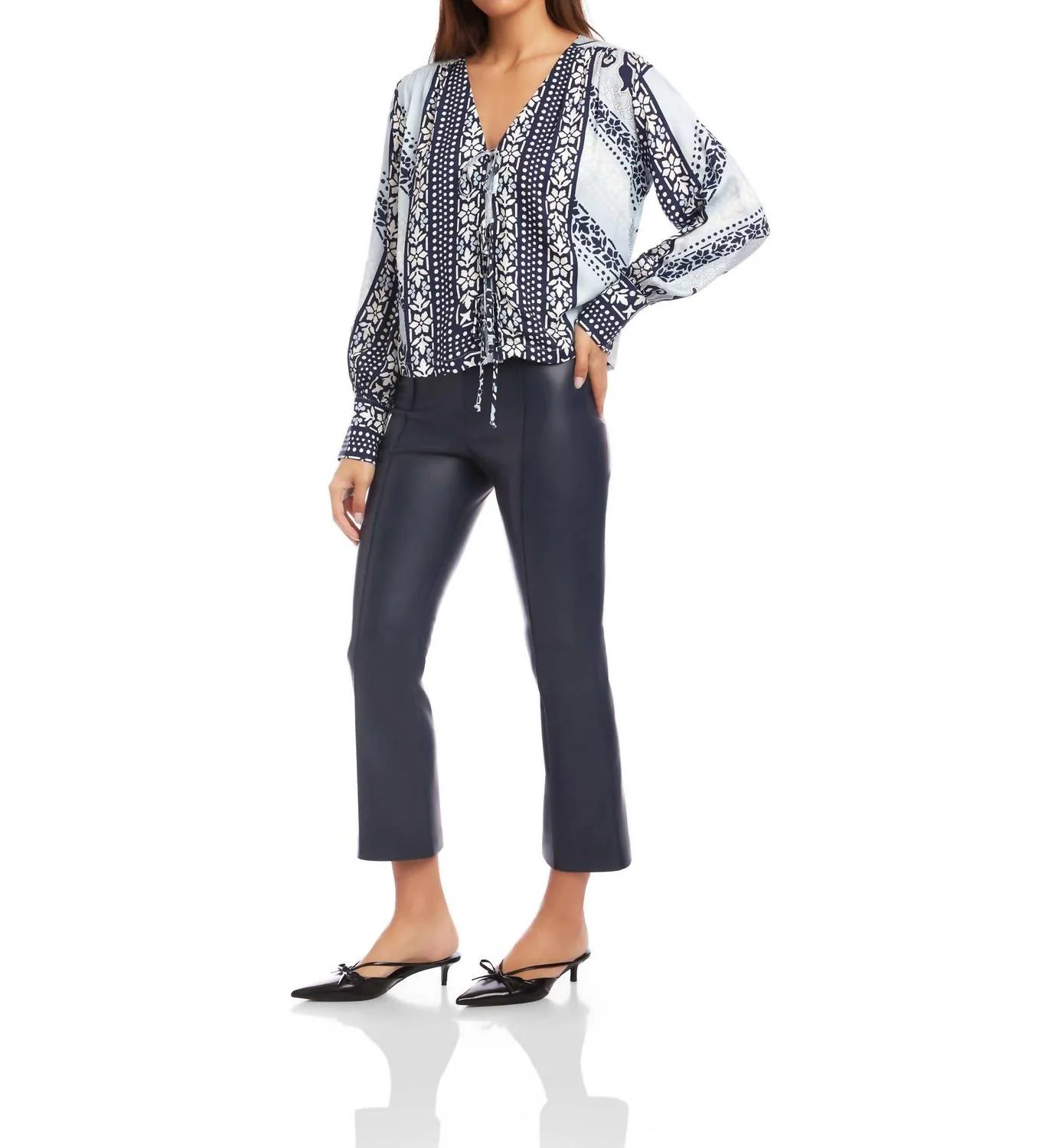 Kayla Bow Detail Blouse In Stamped Scarf Print - Image 3