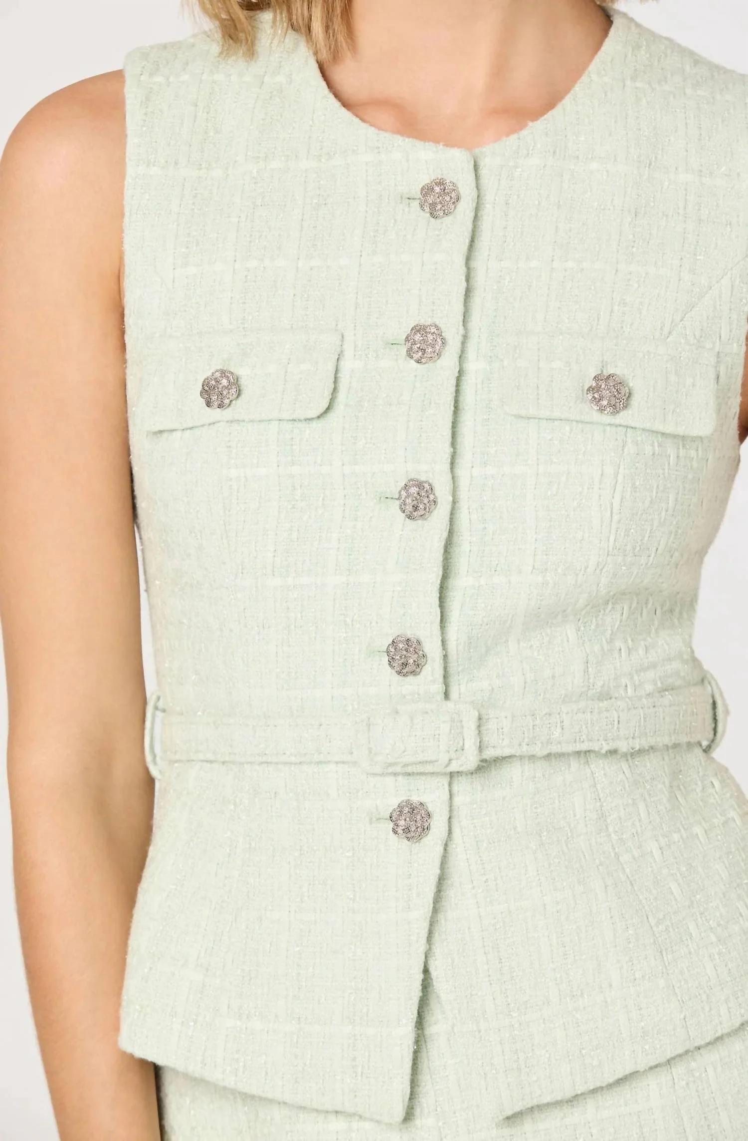 Kelson Belted Tweed Vest In Mint - Image 5